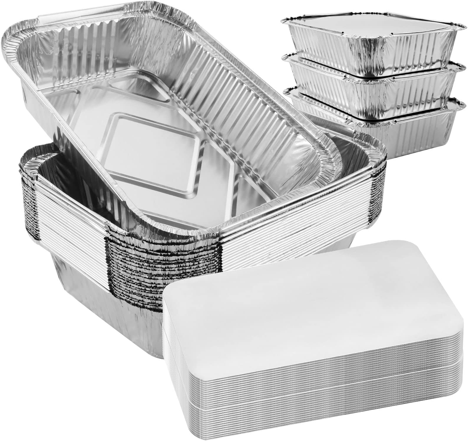 WeeGoo 30Pack Aluminium Foil Trays with Lids 1250ml, 25x14x5.4cm