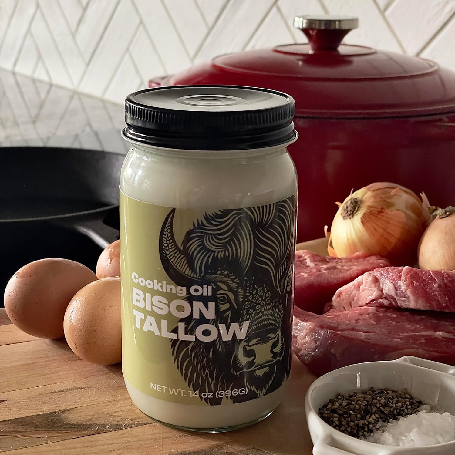 Big Crazy Buffalo Bison Tallow Cooking Oil, For Baking, Frying, & Stir Fry, Food Grade - 14 oz