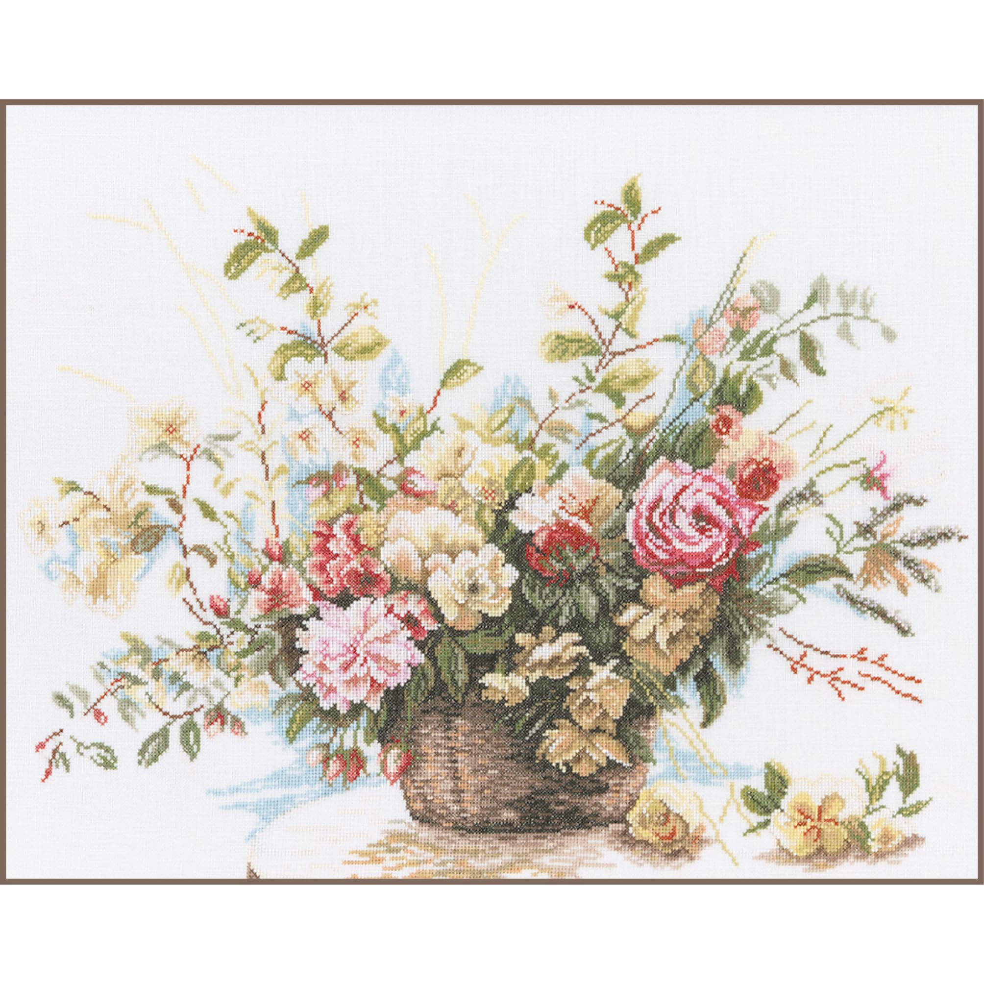 LANARTE Kits De Punto De Cruz Contado Completo Arte De Pared DIY Ramo DE Rosas Set Manualidades Adultos Set Decoracion Salon Creativo Regalo ca. 49 x 39 cm Cross Stitch Embroidery
