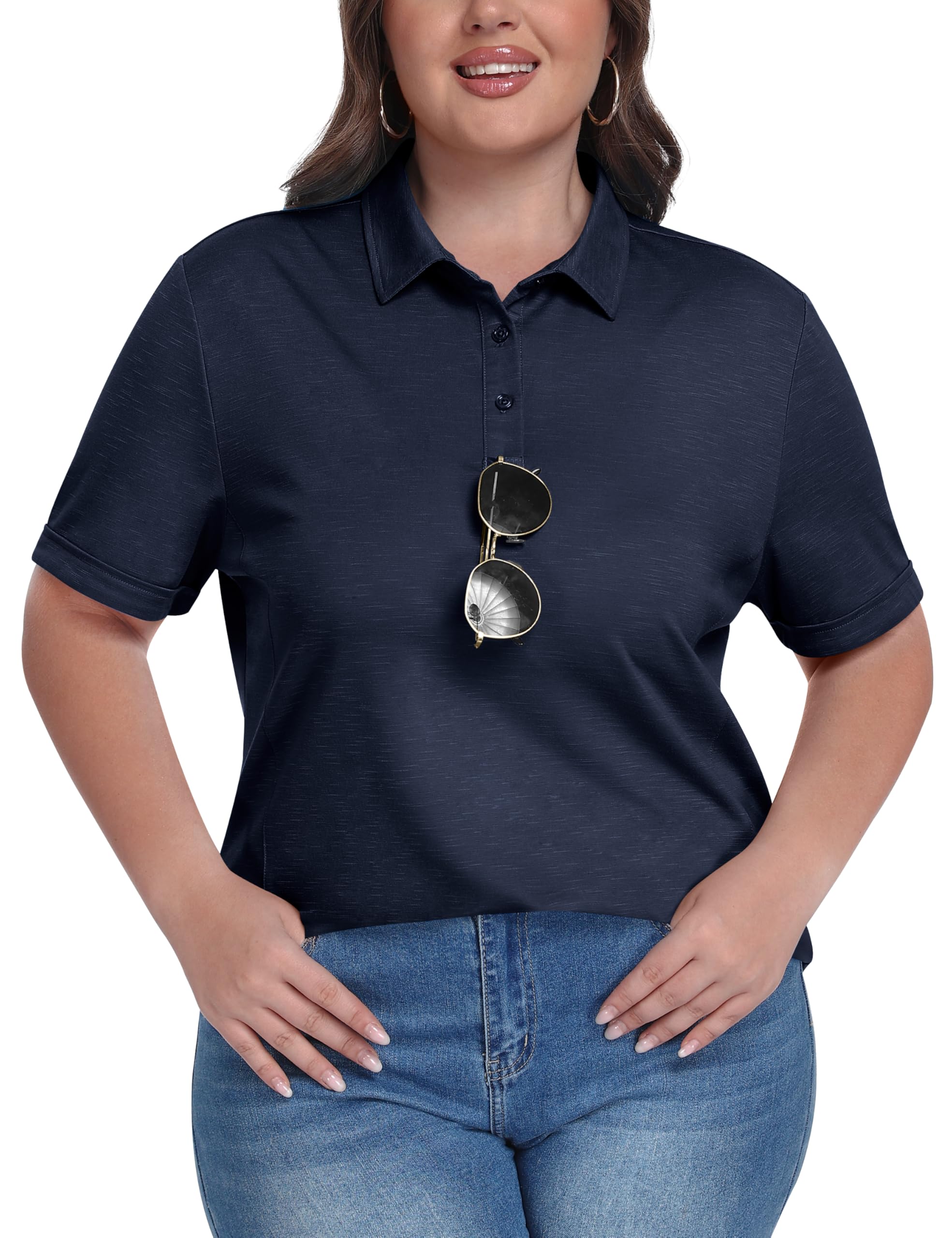 MoFiz Women's Plus Size Golf Polo Shirts Collared Short Sleeve Golf Shirts Casual Athletic Tennis Workout Tops — view 12