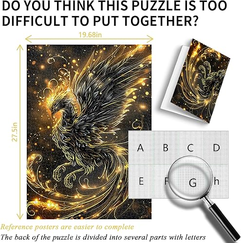 Miniatura 5 de PICKFORU Phoenix - Rompecabezas para adultos de 1000 piezas, rompecabezas vintage de animales de pájaro mítico, difícil y desafiante, tema de arte
