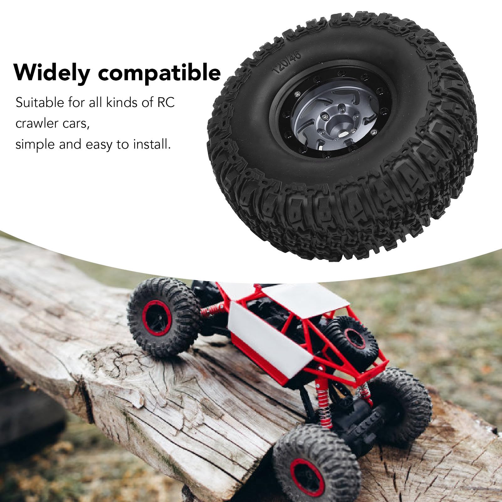Dilwe 4-teiliges RC-Crawler-Naben- und Reifen-Set, Kratzfestes Kunststoff-Aluminiumlegierungs-Felgen-Set für RC-Autos, 120 X 46 Mm (Ti-Farbe