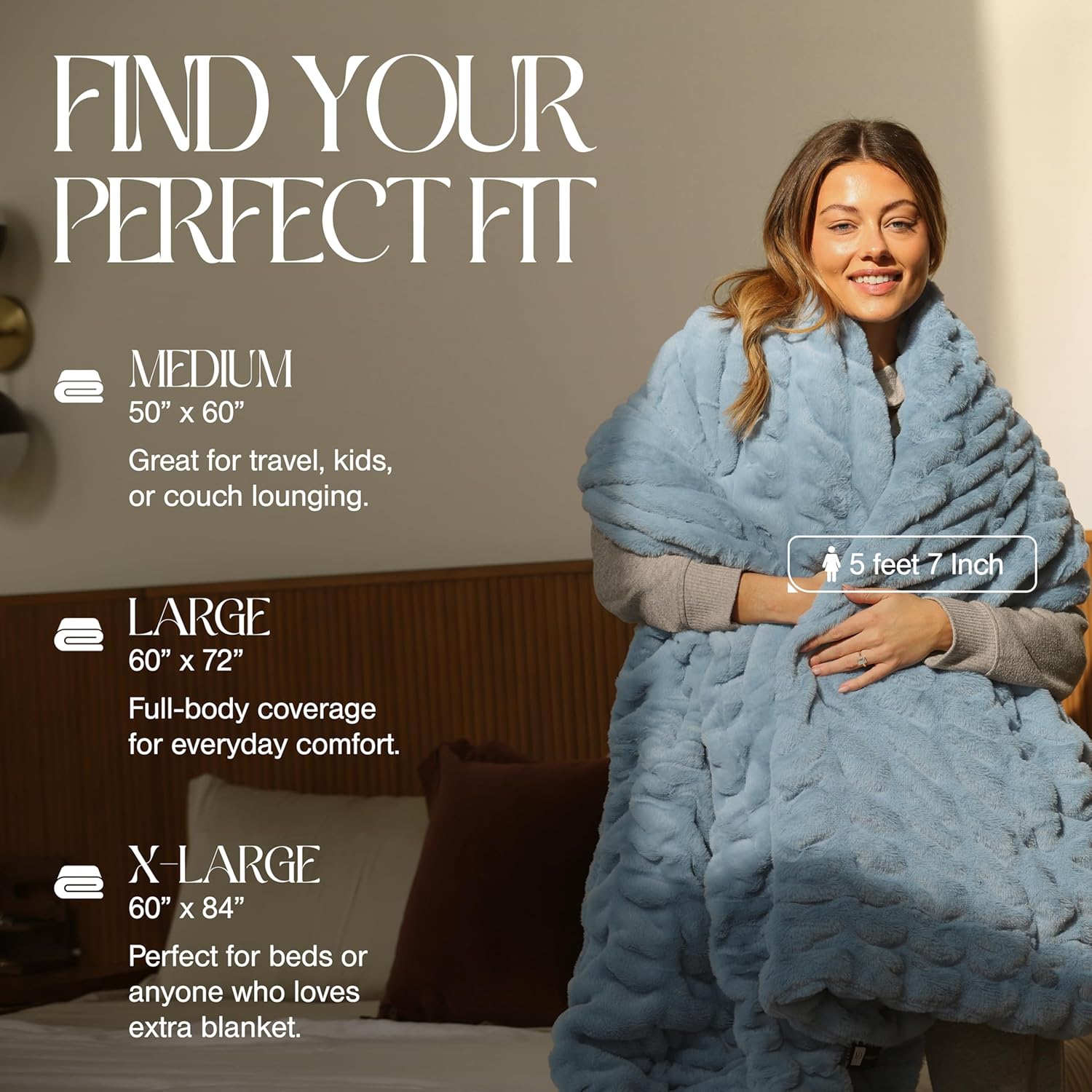 Minky Designs Iceberg Blue Minky Blanket – Ultra Soft Faux Fur Throw Blanket for Couch, Bed & Home – Fluffy, Warm & Luxurious – Chic Collection (X-Large, 60x84)