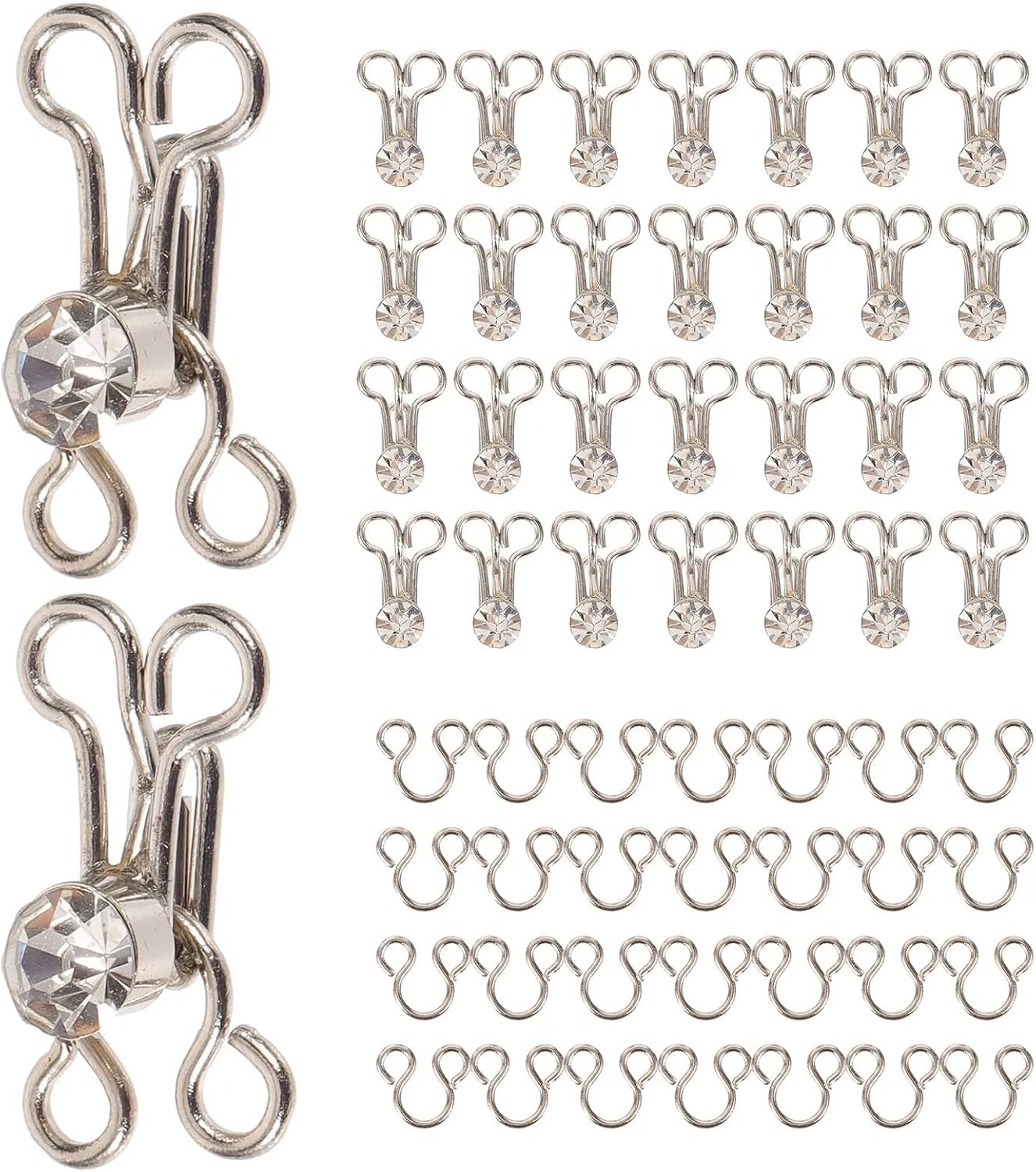 Hook and Eye Sewing 60 Pcs Diamond Stud Fasteners Retro Metal Hooks Eyes for Bra Cheongsam Skirt Pants