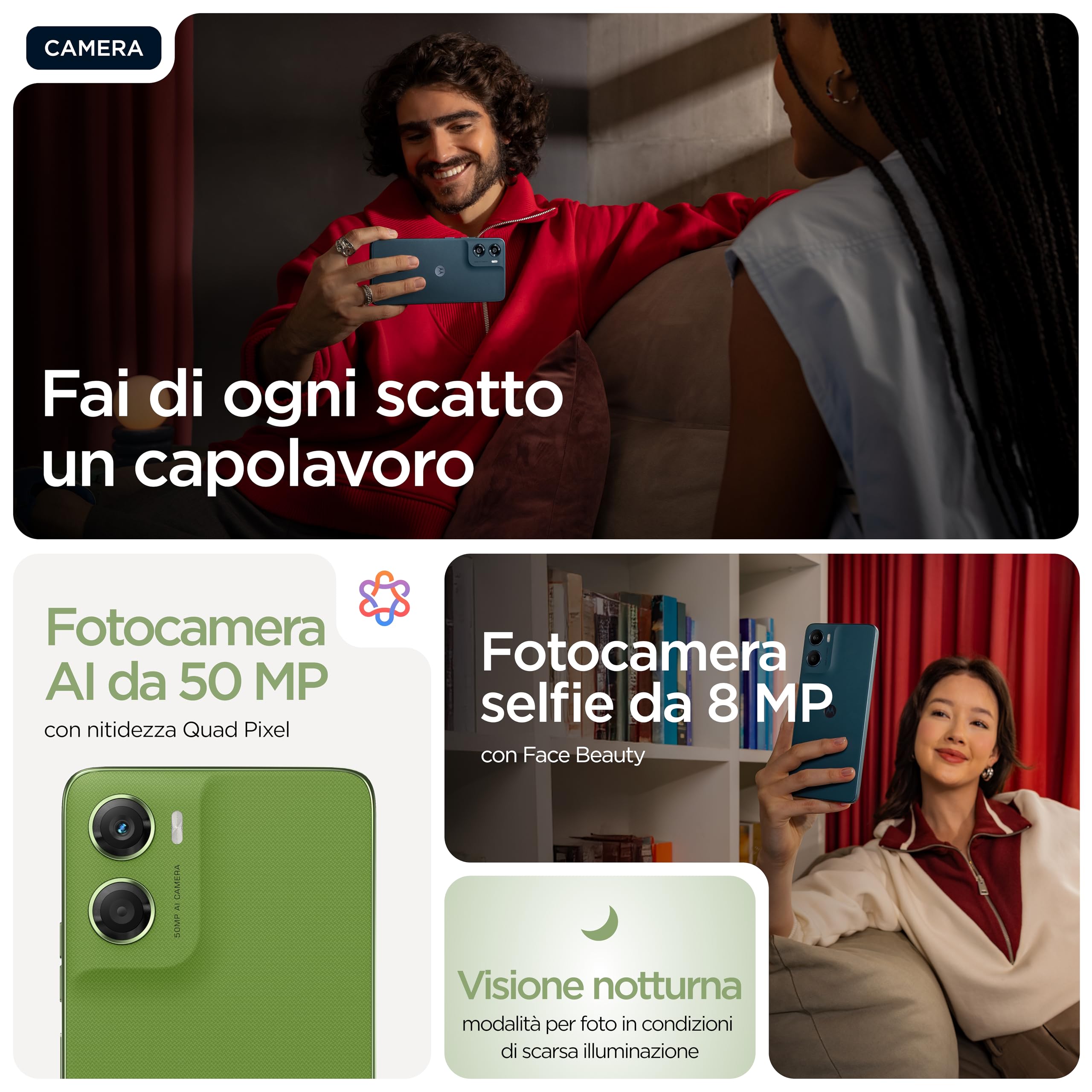 Motorola moto g06 (4/256GB, Fotocamera 50MP+flicker cam, selfie 8MP, Display HD+ 6.88", MediaTek Helio G81 Extreme, 5200mAh, Android 15), Tendril