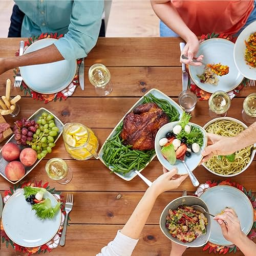 Miniatura 6 de Tigeen Juego de 8 manteles individuales de otoño, 15 pulgadas, redondos, de otoño, con diseño de calabaza, hojas de arce bordadas, manteles de mesa