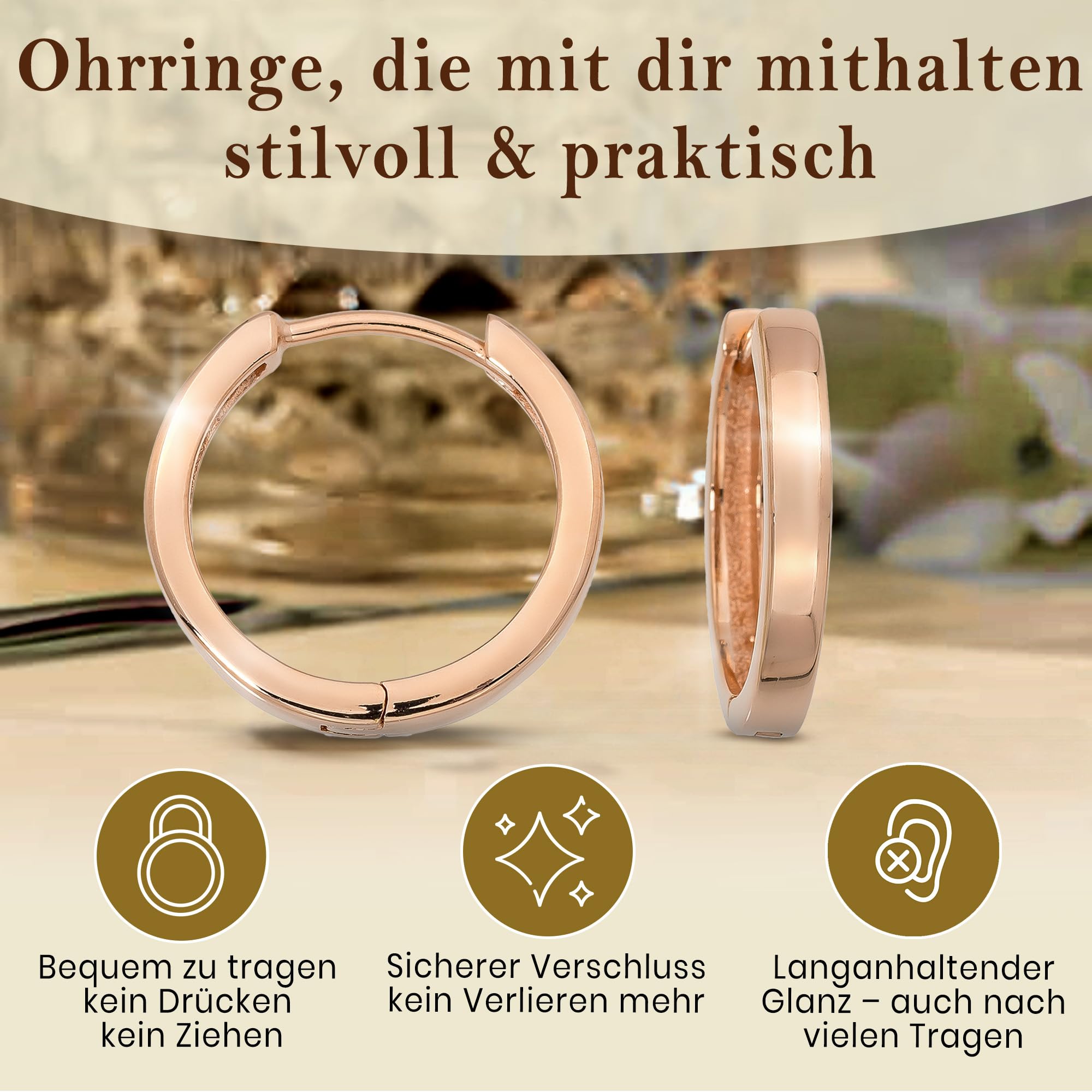 CASSINI Creolen Ohrringe Damen 925 Sterling Silber & Roségold – Klappcreolen Hypoallergen, Nickelfrei, Elegant & Alltagstauglich – Silberne & Roségoldene Creolen - 3CTM2