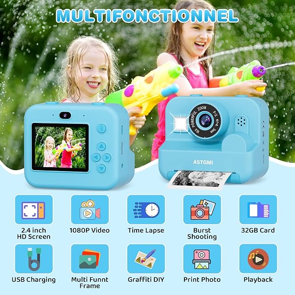 Marke: ASTGMI Sofortbildkamera Kinder Mit Selfie,kinderkamera 1080P HD Sofortdruck von Fotos,Geburtstagsgeschenk Weihnachten 5Geschenk Spielzeug ab 3 4 5 6 8 7 9 10 11 Jahre Mädchen Jungen (Blau) in use