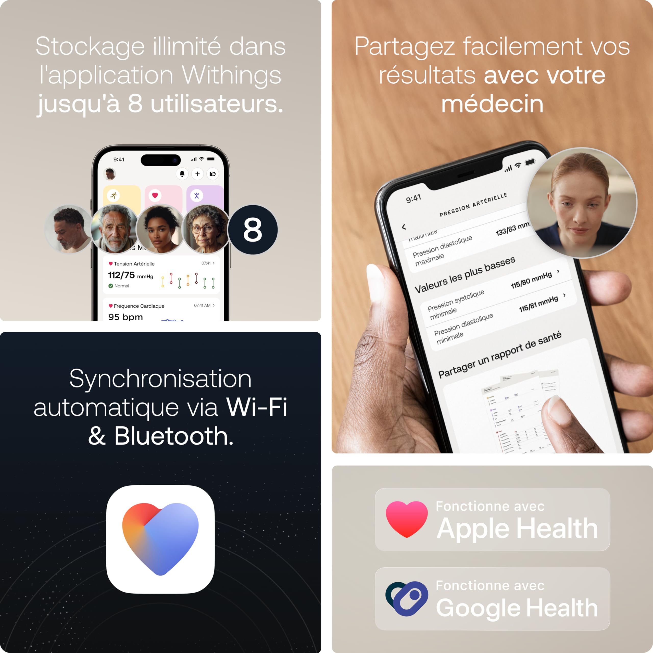 Withings BPM Vision, Tensiomètre avec ECG, 2-en-1 | 2-en-1 : tension & ECG 30 s (FA), tensiomètre connecté, Wifi & Bluetooth, iOS & Google Health