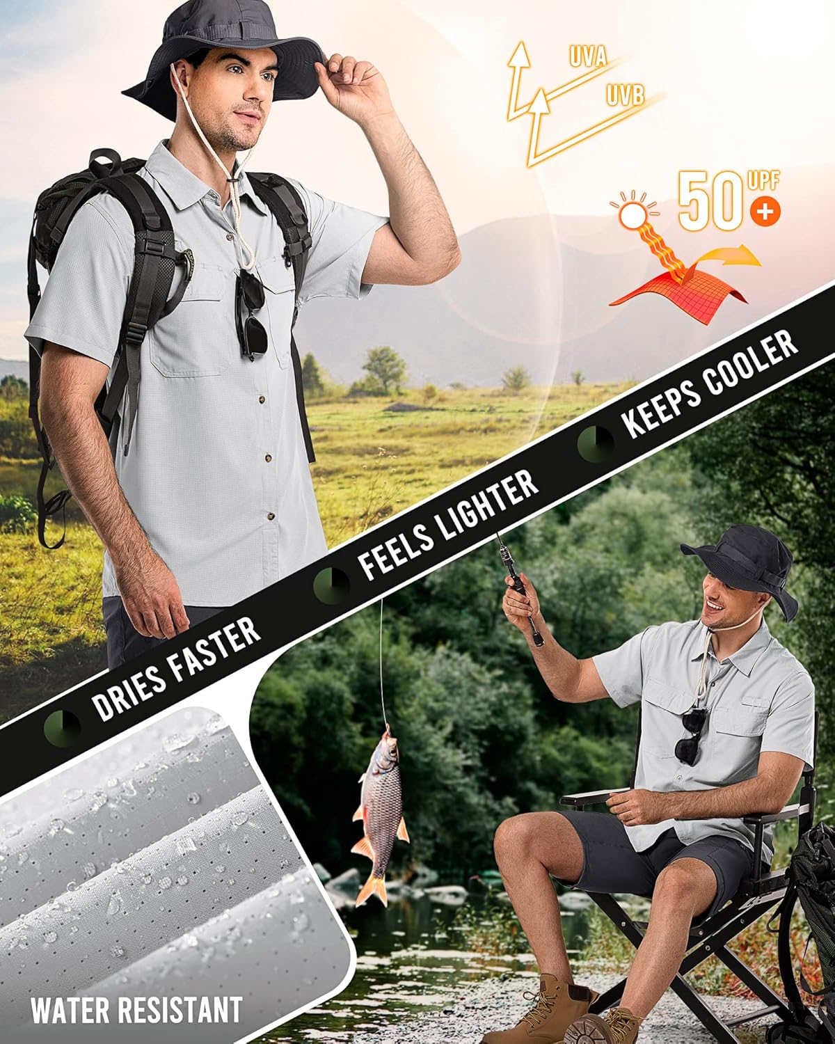 33,000ft Men's UPF 50+ UV Short Sleeve Hiking Fishing Shirt Quick Dry Cooling PFG Sun Protection Shirt for Travel Safari
