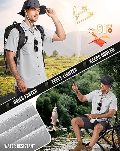Miniatura 4 de 33,000ft Camisa de manga corta para hombre, UPF 50+ UV, para senderismo, pesca, secado rápido, enfriamiento, camisa de protección solar PFG