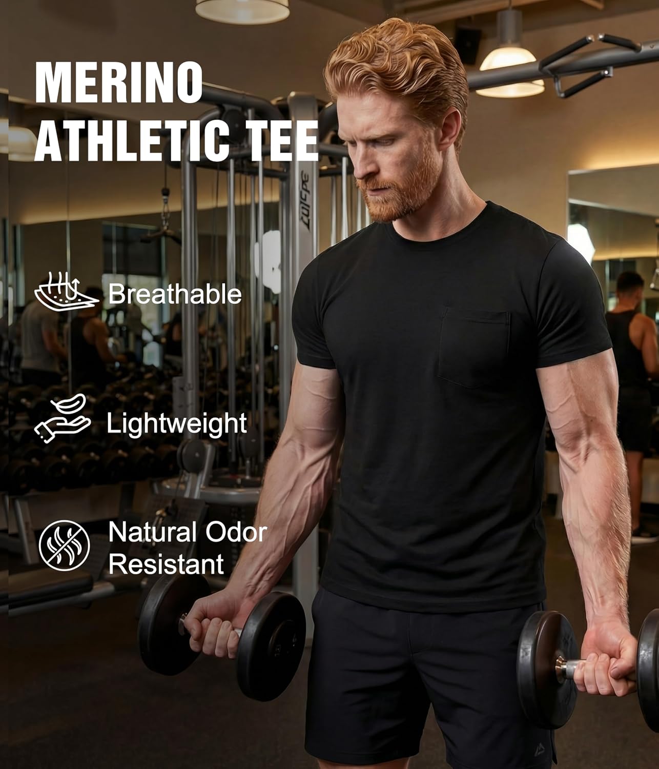 Merino Wool T-Shirt for Men 2 Pack Merino Wool Short Sleeve Tee with Chest Pocket for Hiking & Travel