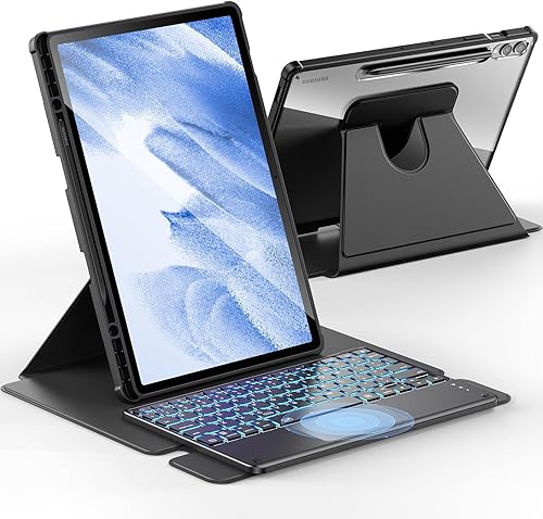 INFILAND Funda para teclado Galaxy Tab S9+ PlusS9 FE+ Plus, Tackpad de alta precisión Soporte giratorio de 360 grados, cubierta magnética