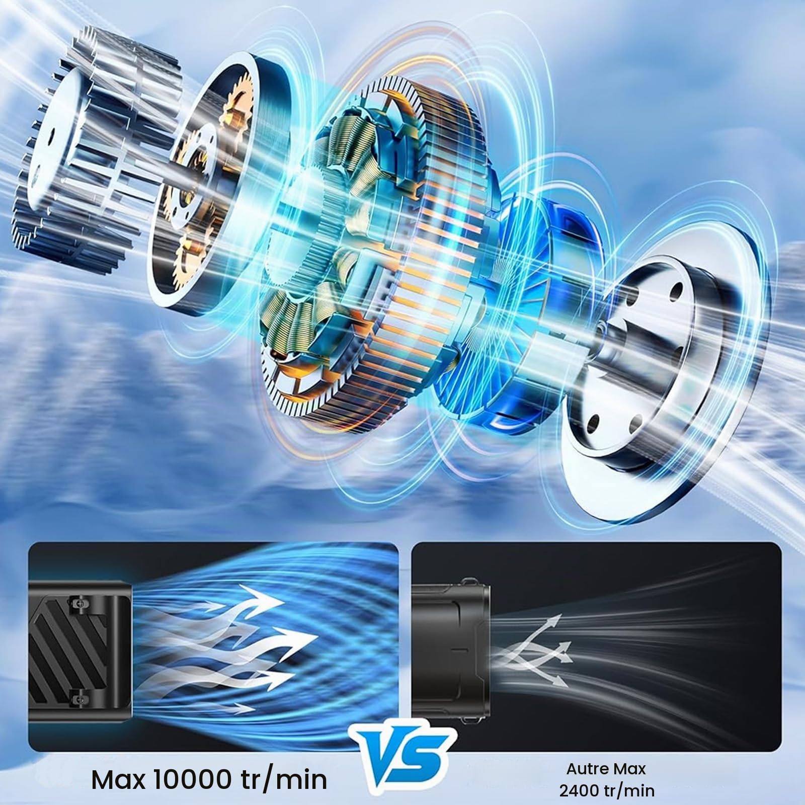 Gemmac Ventilateur Portable Rechargeable, LED Display Ventilateur Cou/Main/Bureau/Ceinture 5 Vitesses Mini Powerbank Fan Pince Silencieux Clip Hand Fan USB Chantier, Camping, Extérieur
