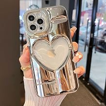 UEEBAI Case for iPhone 14 6.1 inch, Glitter Clear Case Luxury Heart Shape Hollow Cover Cute 3D Design Love Heart Pattern Bling Case for Women and Girl Shiny Chrome Phone Case - Silver