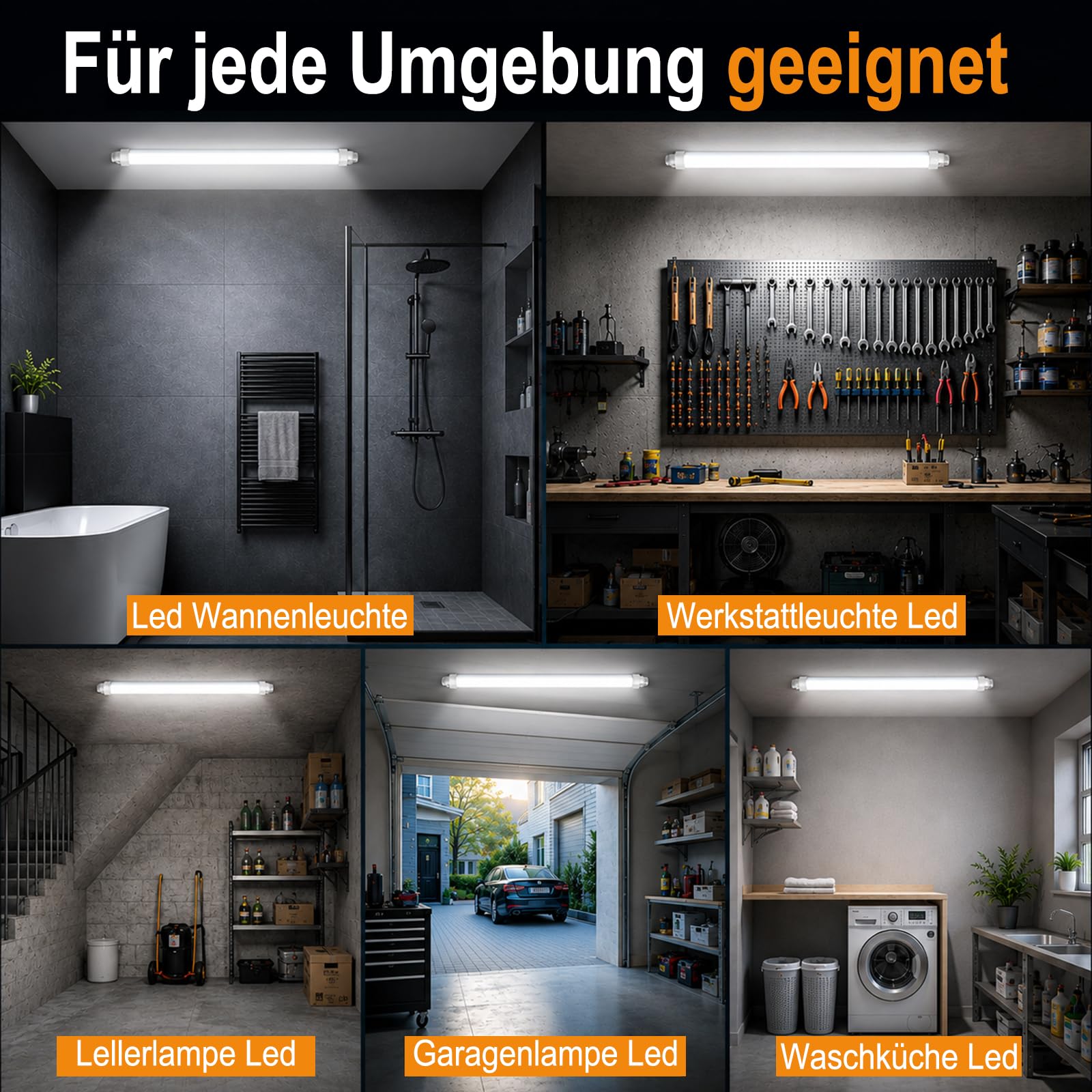 4 Stück LED Feuchtraumleuchte 150cm, 45W 4500LM Neutralweiß 4000K LED Feuchtraumlampe Röhre Wannenleuchte Deckenleuchte für Garage Keller Büro Feuchtraum, IP65 Wasserfest