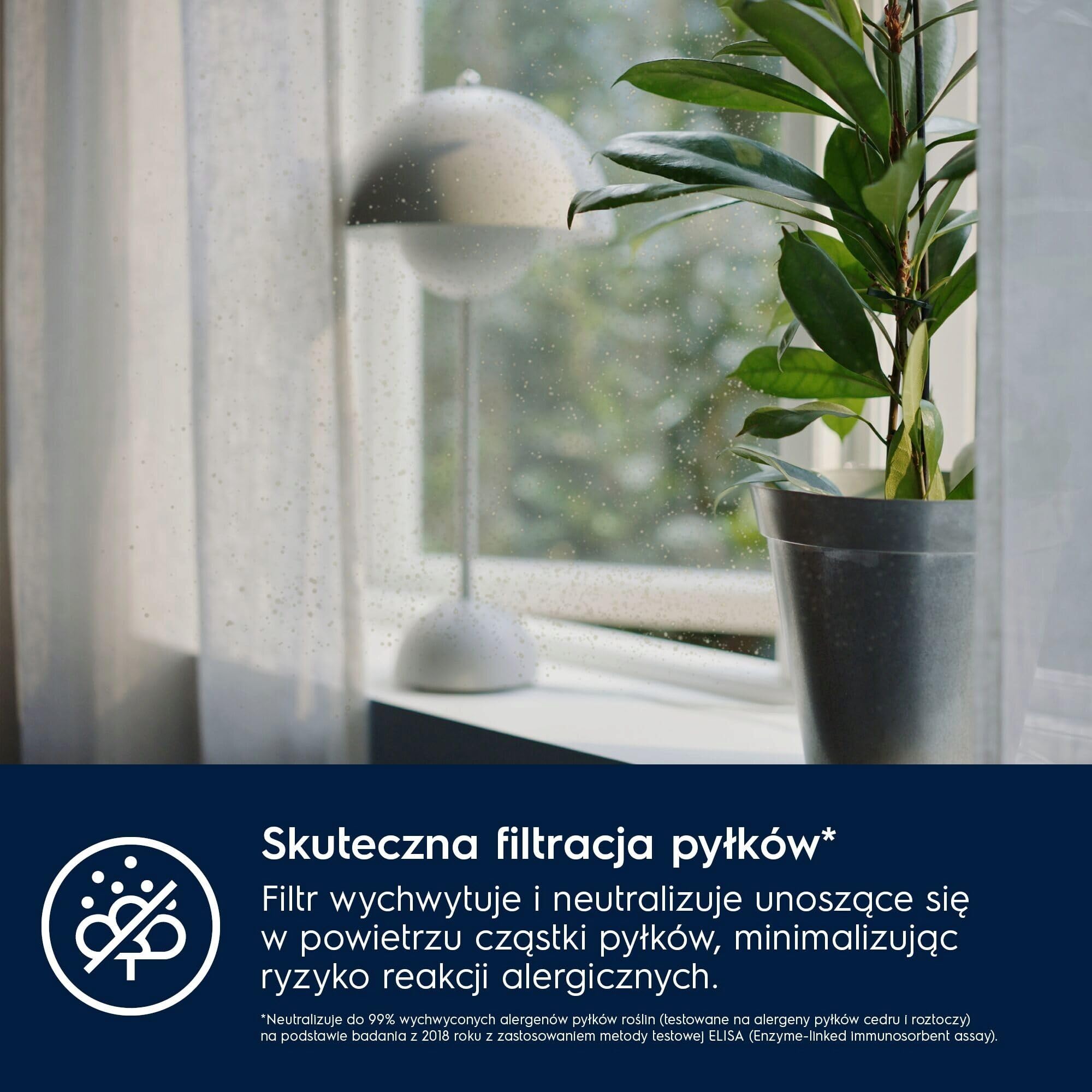 Electrolux BREATHE Filtr Przeciwpyłkowy Model EFWBTH3, Filtr pyłkowy do oczyszczania powietrza Well A5 & A7, Minimalizuje reakcje alergiczne, Aplikacja pokazuje, Kiedy należy wymienić filtr, Biały