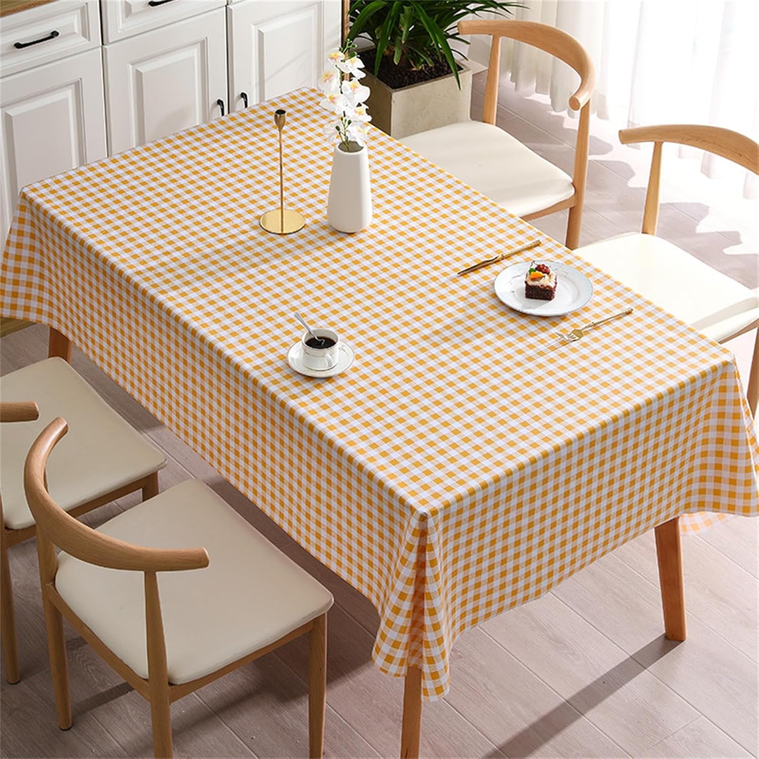 KIJyfgTR Checked Rectangular Tablecloth Ideal For Outdoor Gardens And Festive Parties(Orange,90x140cm)