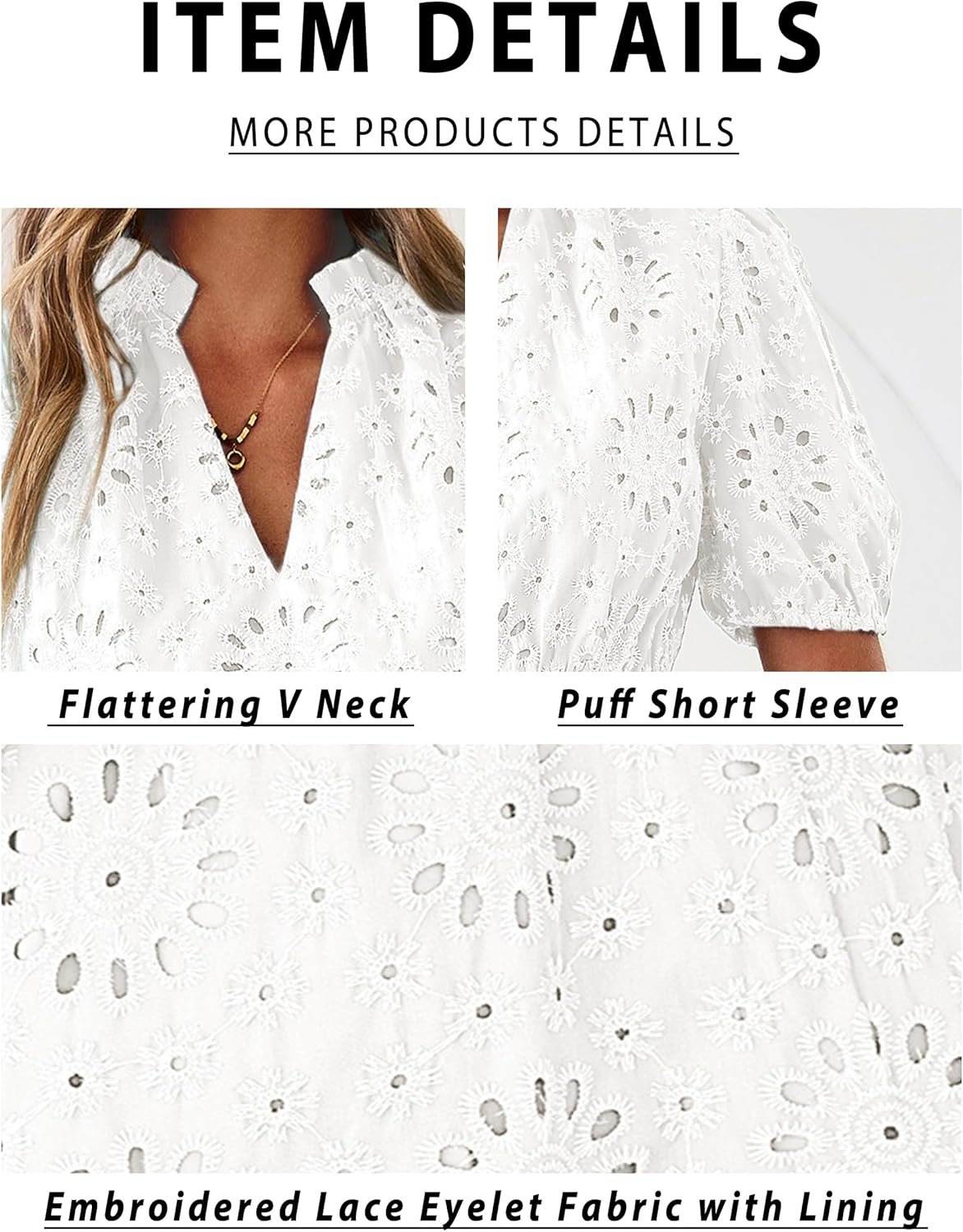 BerryGo Womens Summer Eyelet Mini Dress Beach Casual Embroidery Lace Puff Short Sleeve V Neck Boho Party Short Dresses - Image 4