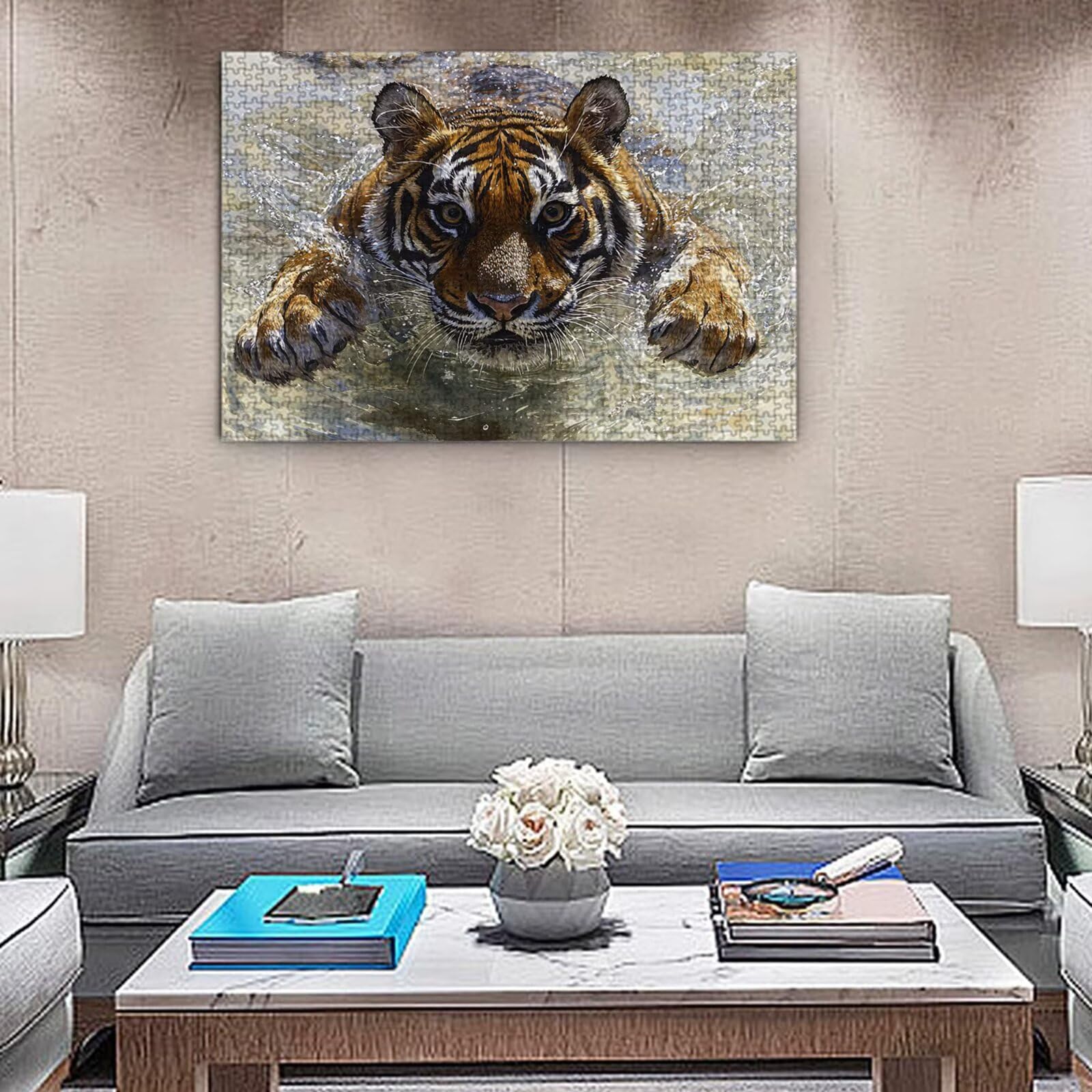 Jigsaw Puzzle, 4000 Pezzi Puzzle Classici, Tigre Puzzle Rilassamento Intelligence, Mpossibile Difficile Puzzles impegnativo per adulti Puzzles per Gioco Familiare, Regalo per Amore Amico Acqua K0F-33