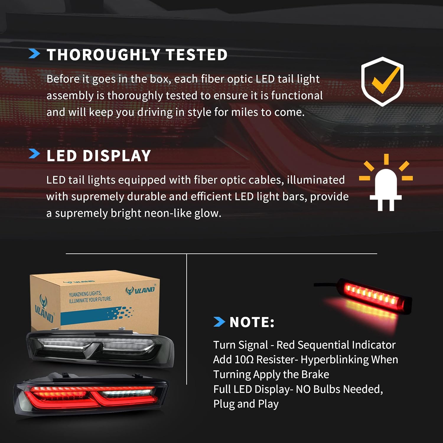 VLAND Led Tail lights Compatible with Chevrolet Camaro 2016 2017 2018 w/Red Turn Signal w/Sequential (US Plug), Smoke Clear Lens Rear Lamp Assembly with Passenger& Driver Sides