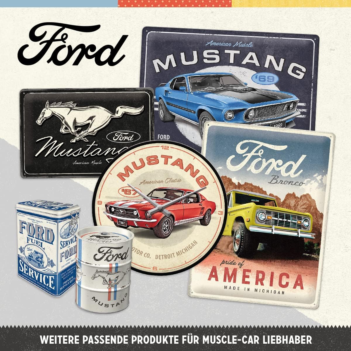 Nostalgic-Art Retro tabliczka z blachy, 15 x 20 cm, Ford Mustang – GT 1967 Red – Pomysł na prezent dla miłośników Forda, Official License Product (OLP), z metalu, Styl vintage