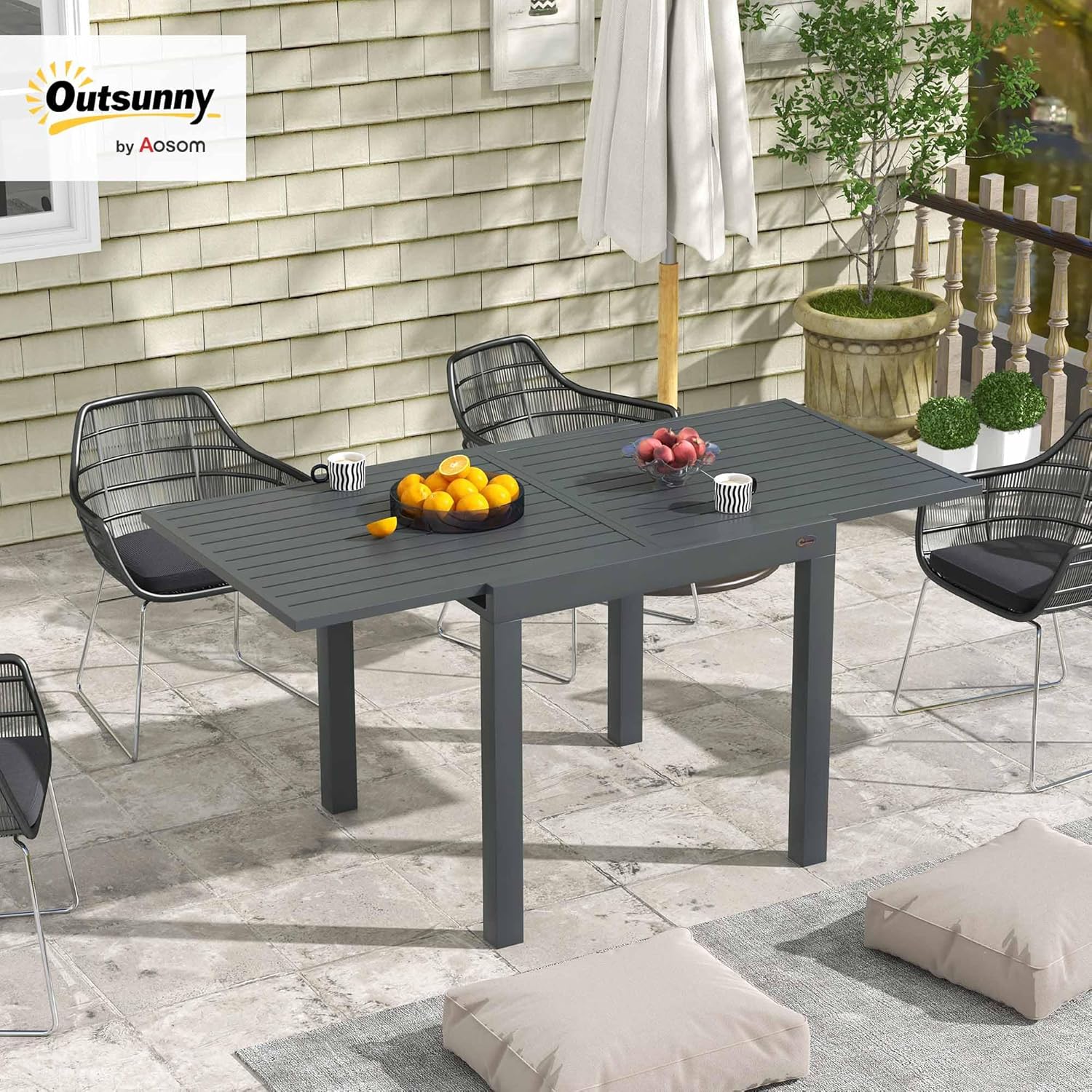 Outsunny Expandable Patio Dining Table for 4-6, 35.5" -70.75" Aluminum Extendable Outdoor Dining Table, Square/Rectangular Patio Table for Garden, Backyard, Poolside, Deck, Gray