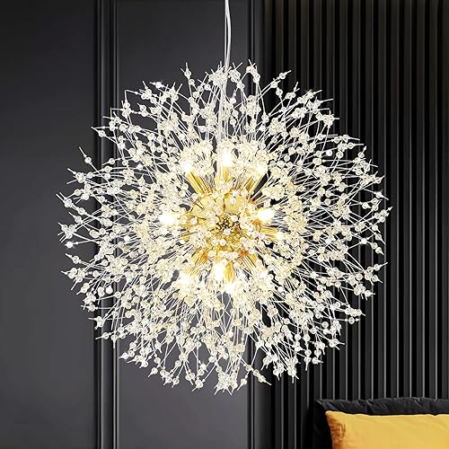 Miniatura 26 de Candelabro cromado de cristal, fuegos artificiales, moderno, Sputnik, diente de león, lámpara colgante de techo para comedor, sala de estar