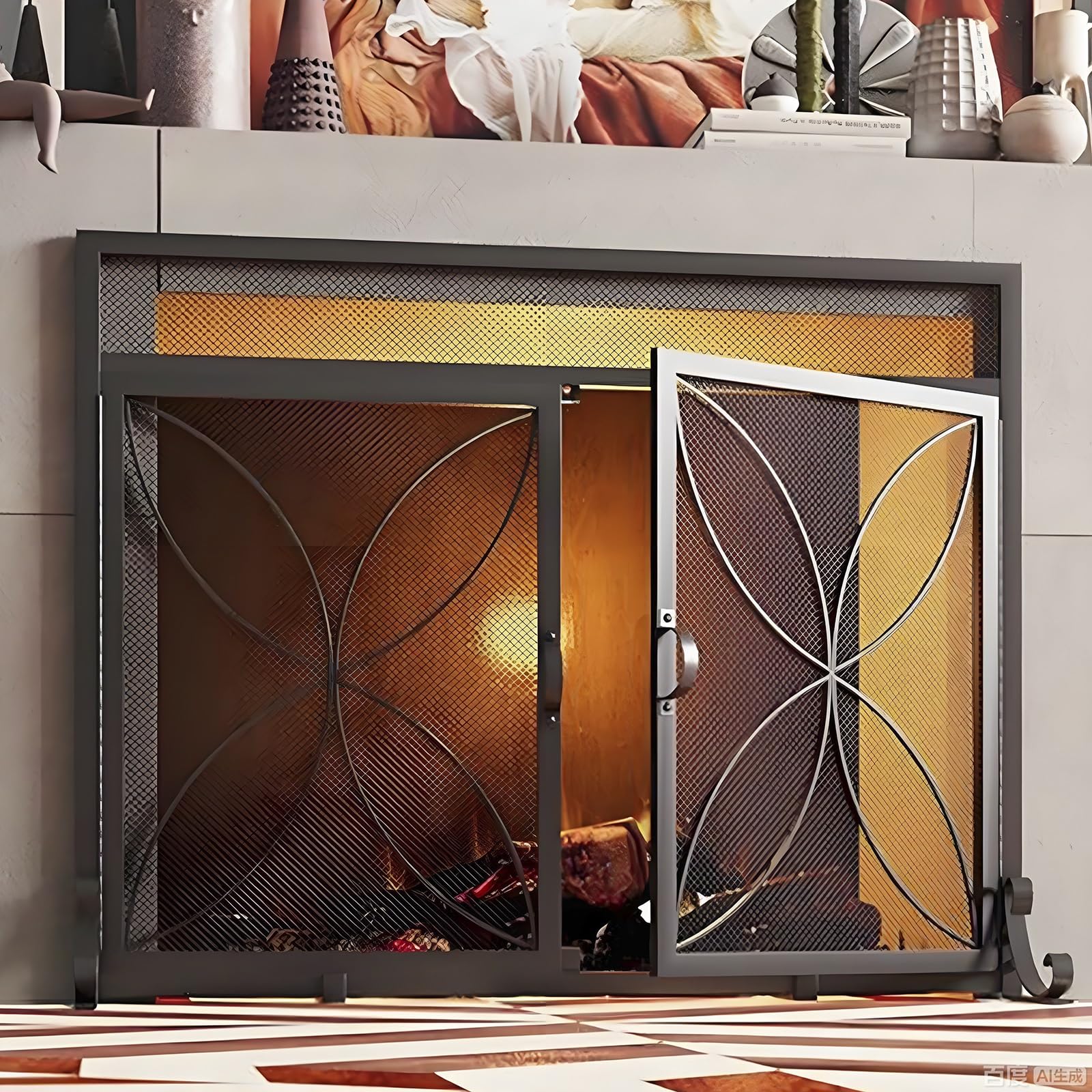 Parascintille Camino Con Ante Magnetiche, Grande Autoportante In Metallo, Griglia Protezione Camino E Parafuoco Per Forno E Casa Come Sicurezza Focolare