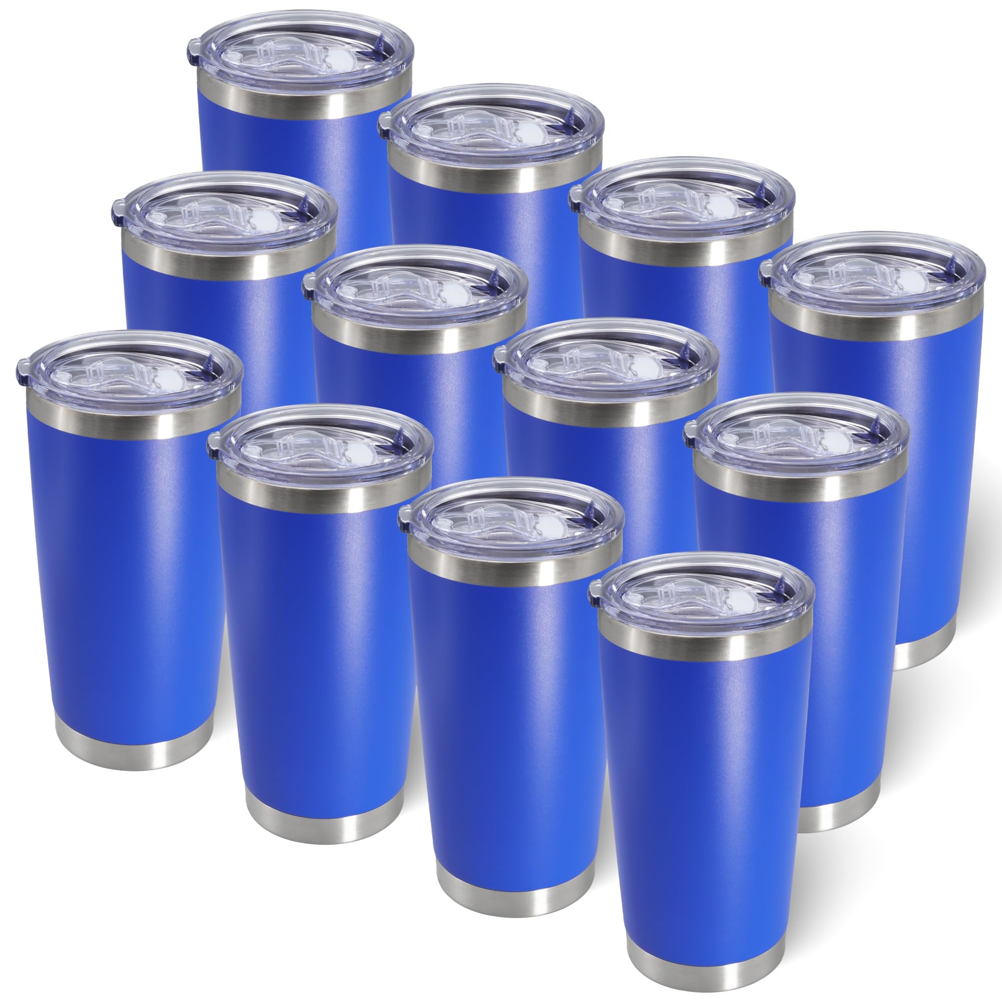 AIANJI 20oz Tumbler Bulk Stainless Steel Tumblers with Lid Vacuum Insulated Double Wall Travel Coffee Mug Powder Coated Tumbler Cup for Hot and Cold Drinks(Dark Blue, 12 pack)