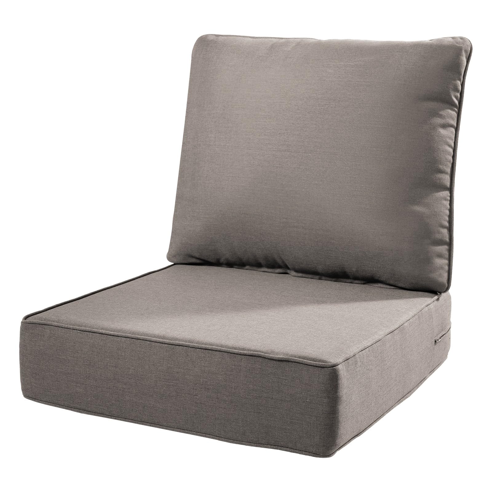 6" Thick Outdoor Cushions 22x24x6, 1-Set Deep Seat Patio Cushions with Removable Cover, Waterproof & Fade Resistant Replacement for Wicker Chair, Loveseat, Sofa - Grey