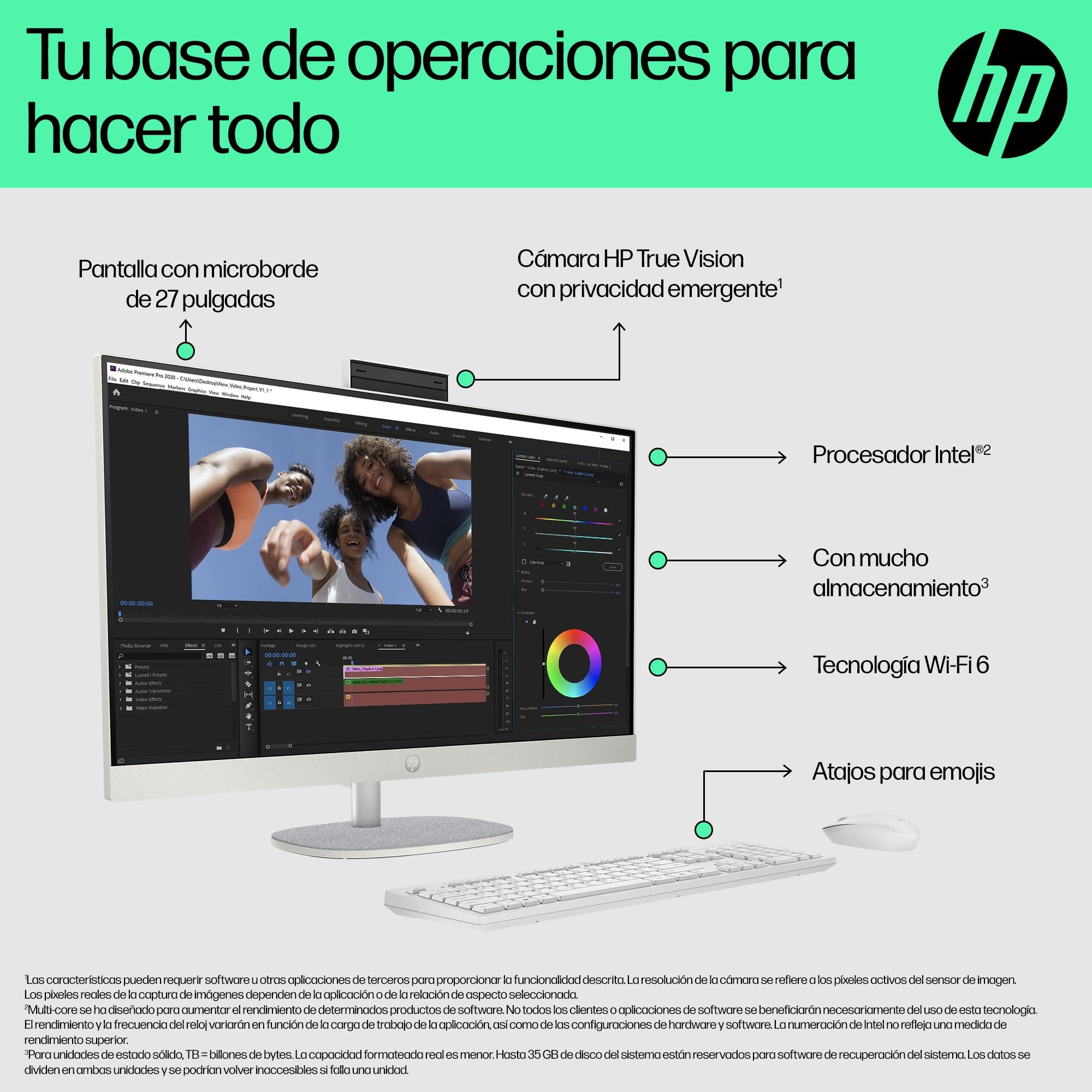 HP All-in-One 27-cr0073ns - Ordenador de sobremesa 27" Full HD con cámara, Teclado y ratón inalámbricos (Intel Core i5-1334U, 16GB RAM, 1TB SSD, Intel UHD Graphics, Windows) Blanco - 5