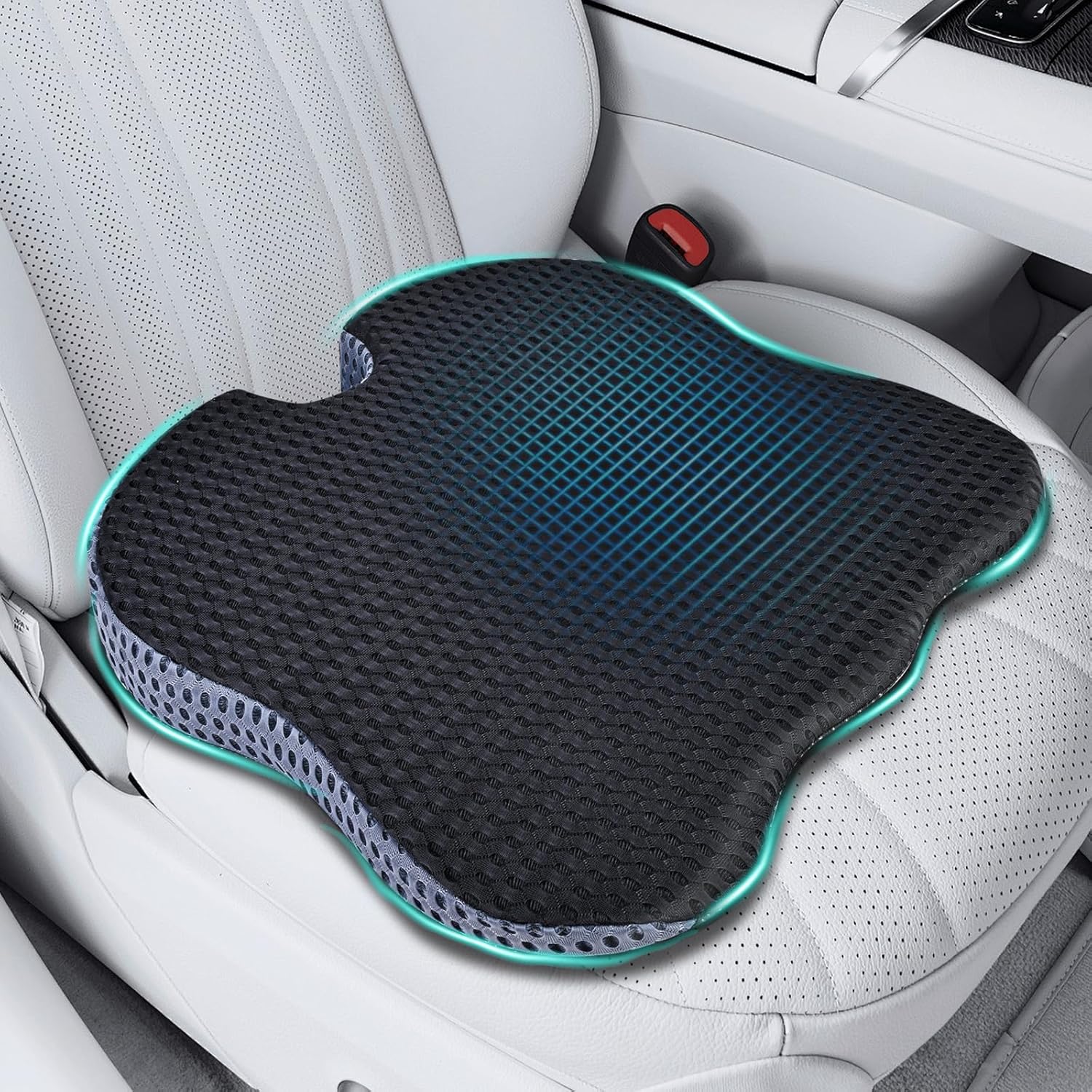 Premium Car Seat Cushion for Enhanced Comfort - 100% Polyurethane Wedge-Shaped Memory Foam Design, Improves Driving Visibility & Relieves Sciatica and Coccyx Pain.