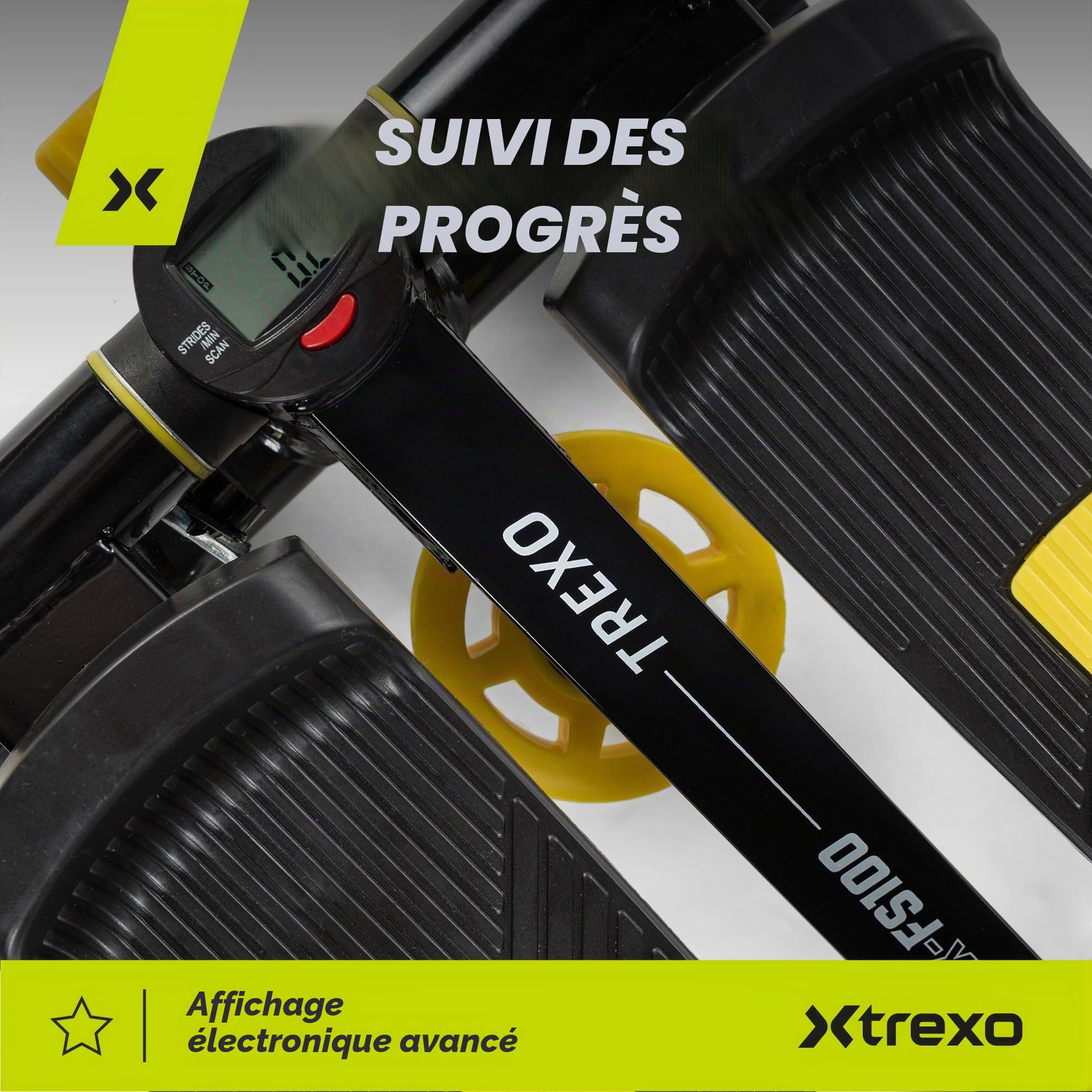 TREXO Stepper pour l'Entraînement à Domicile Fitness Cardio Hauteur des Pédales et Résistance Réglables Affichage Facile à Lire Câbles Robustes Capacité de Charge Jusqu'à 100 kg Noir/Jaune TRX-FS100