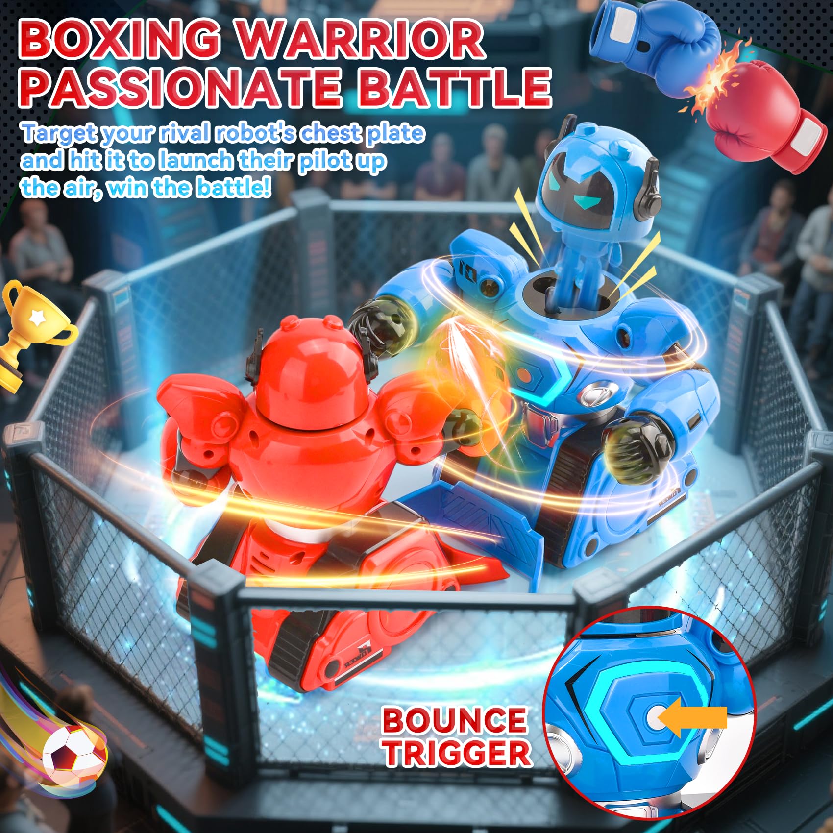 2 Robots Teledirigidos, Juguete RC Robot de Combate con Modo Boxeo & Fútbol, Luz y Sonido, Recargables, Robots de Combate Regalo Niño a Partir de 6 Años