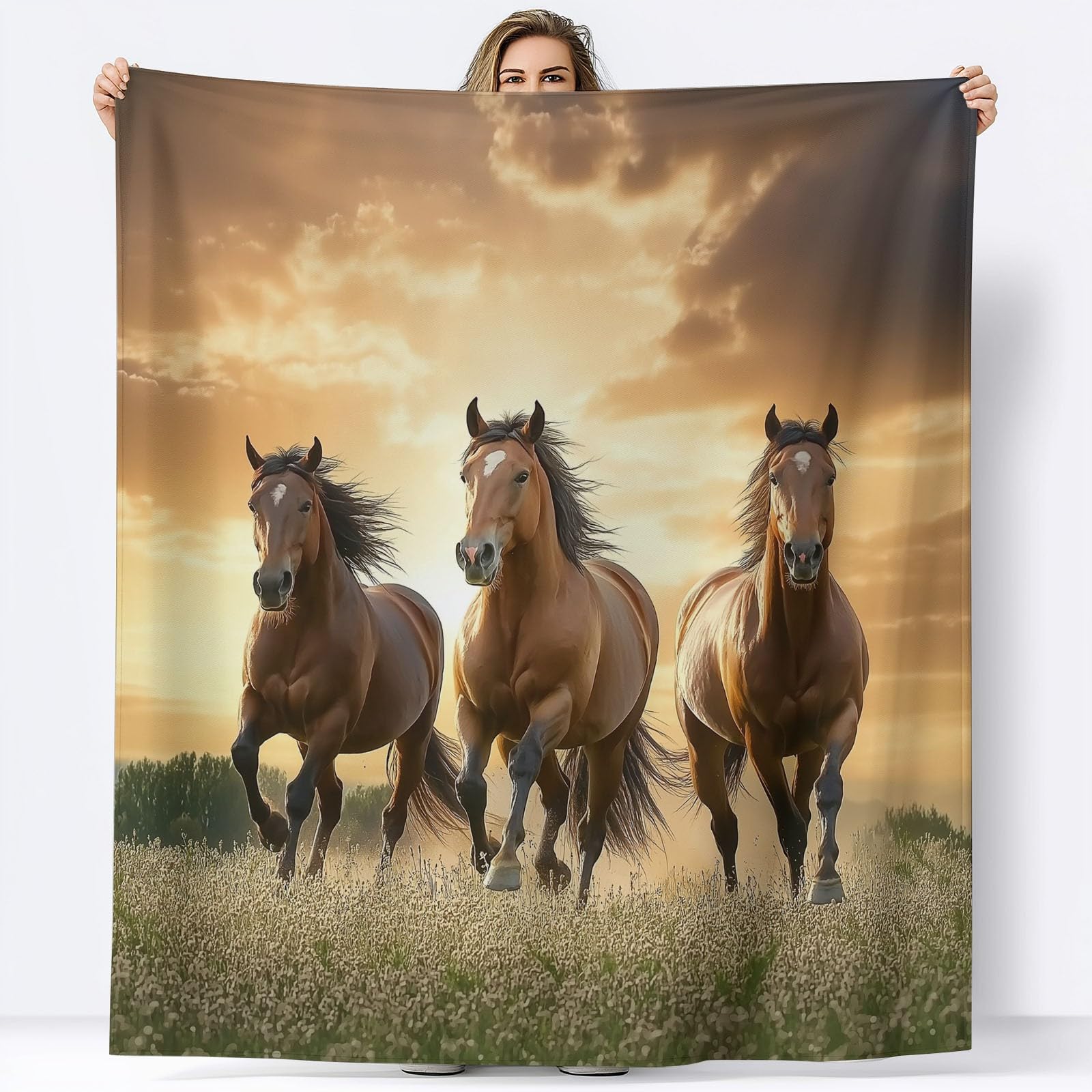 CozyRest Manta de Sofá y Cama de Felpa Súper Suave, Caballo Marrón de la Pradera Fotografía Natural 220 x 240 cm - Ideal para Hogar y Decoración
