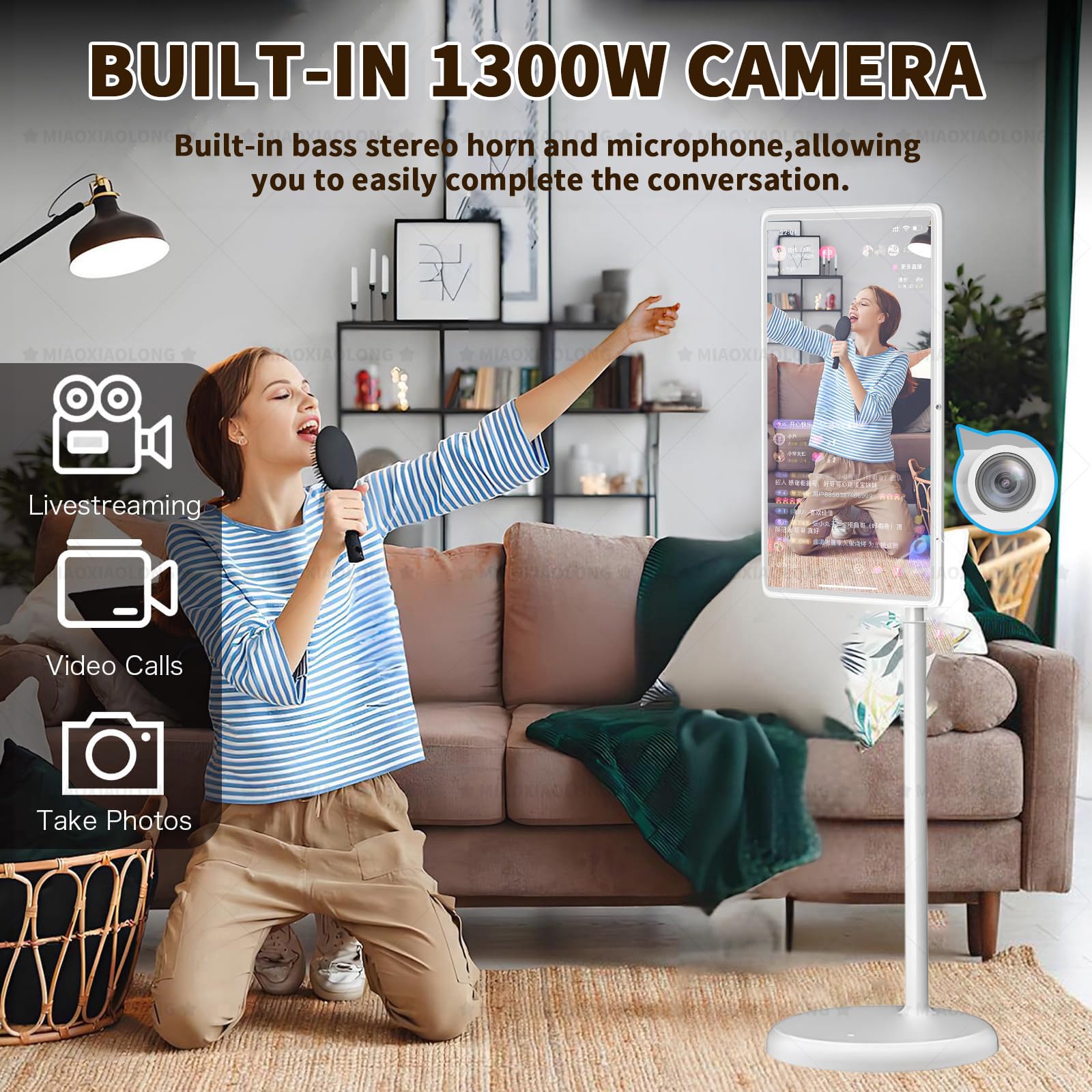 MIAOXIAOLONG 22"/24"/32" TV Portatile Smart - Schermo Touch 1080p/4k su Ruote, 6+128GB/8+128GB, con Telecomando E Supporto Regolabile, Batteria da 8000/11000/15000mAh 32''(1080P)-8+128GB