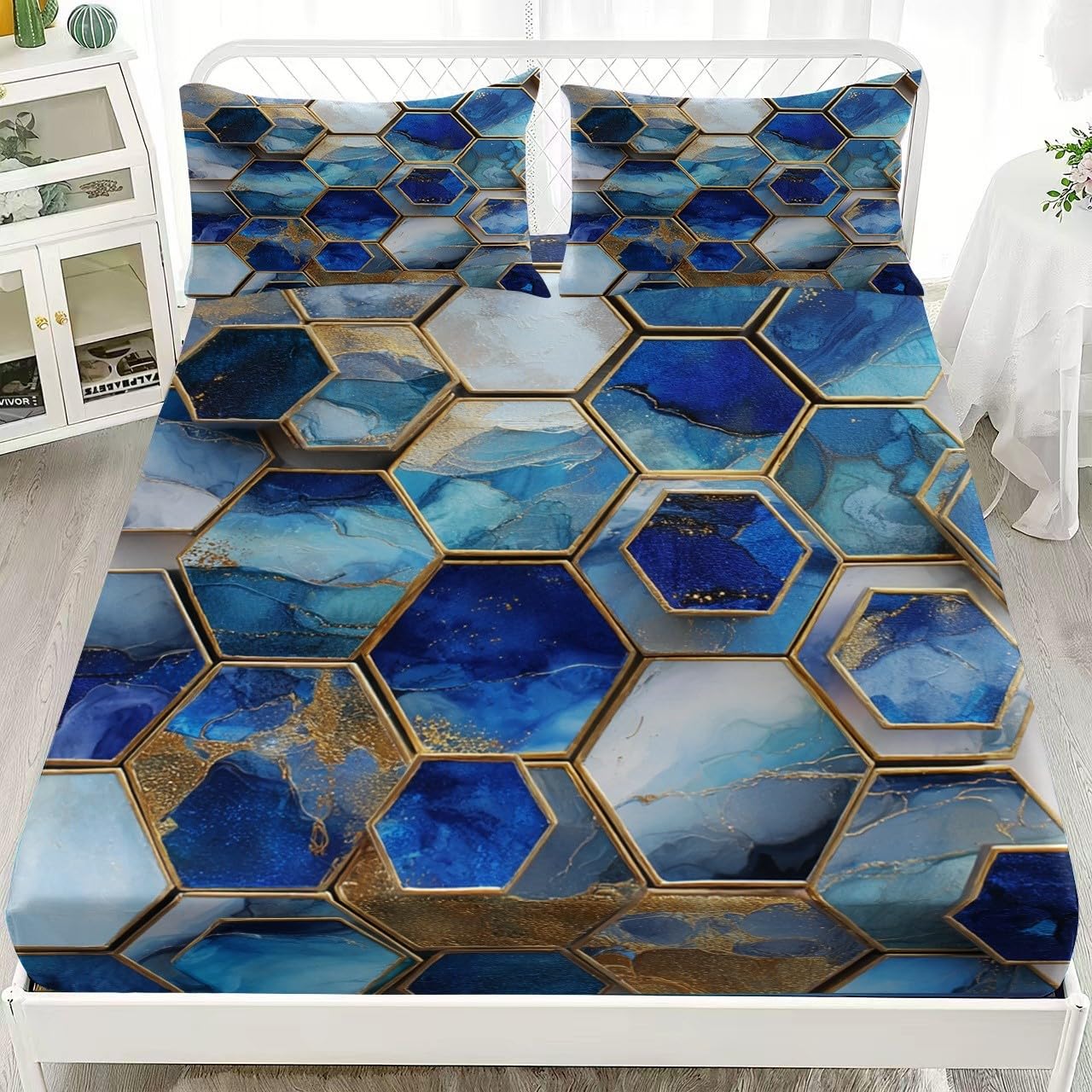 Drap Housse 200x200 cm Bleu Foncé Grand Bonnet 30 cm en Microfibre
