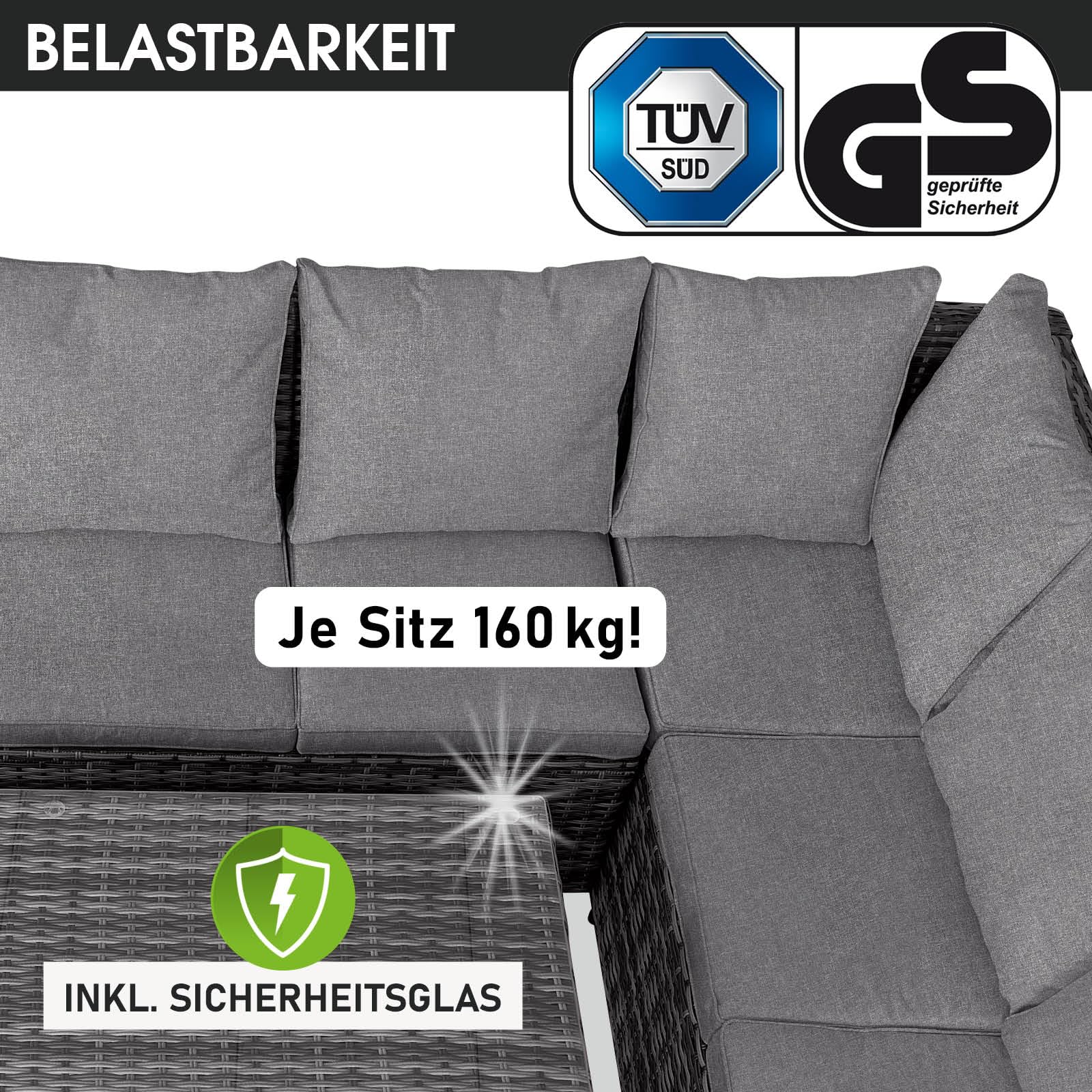 BRAST Gartenmöbel Set Eco | bis zu 9 Personen viele Farben | inkl. extra Dicke Kissen | TÜV geprüft | Outdoor Loungemöbel Sitzgruppe Essgruppe Garnitur | Grau/Anthrazit