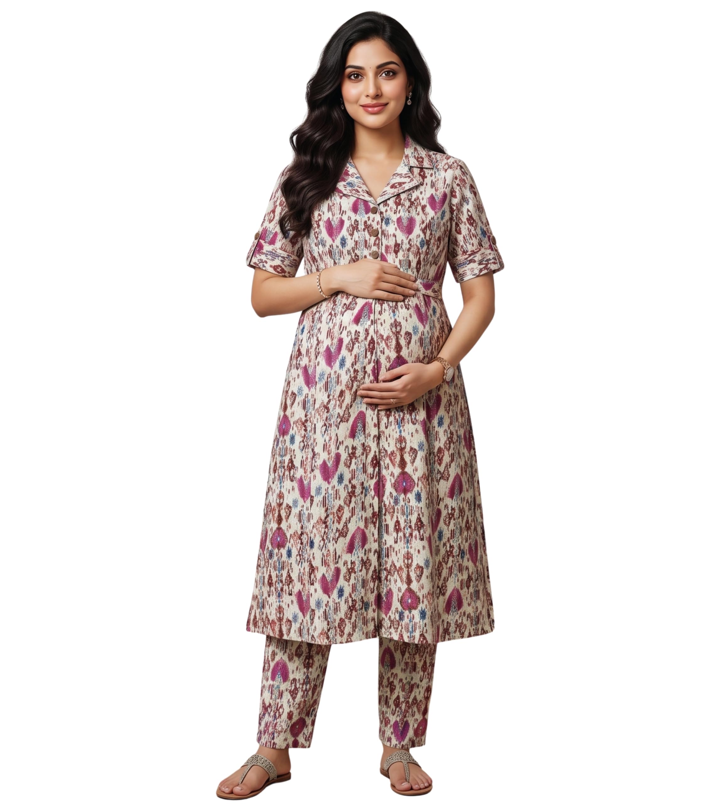 Feeding Kurtis for Women Cotton Blend | Floral Kurta Pant Coord Set with Nursing Zippers to Pre & Post Pregnancy | Maternity Dresses | Mom to Be Gifts for Pregnant Woman-image-24