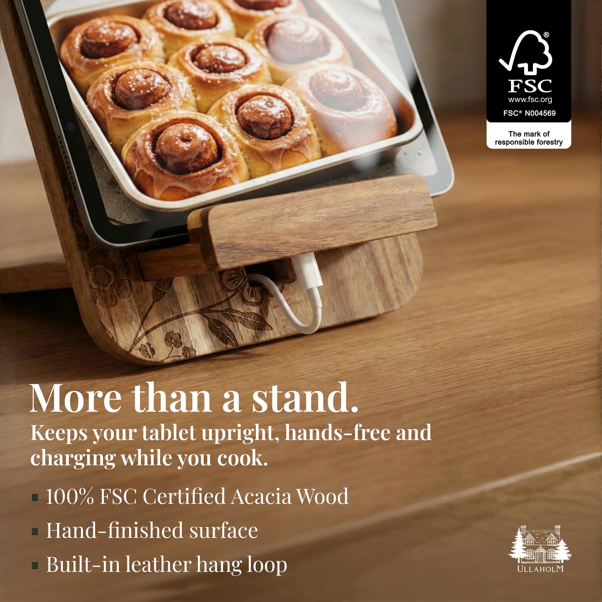 Soporte de madera para libros de cocina para mostrador de cocina, regalo del día de la madre para mamá, soporte reversible para libros de recetas de acacia, tarjeta de conversión de medición