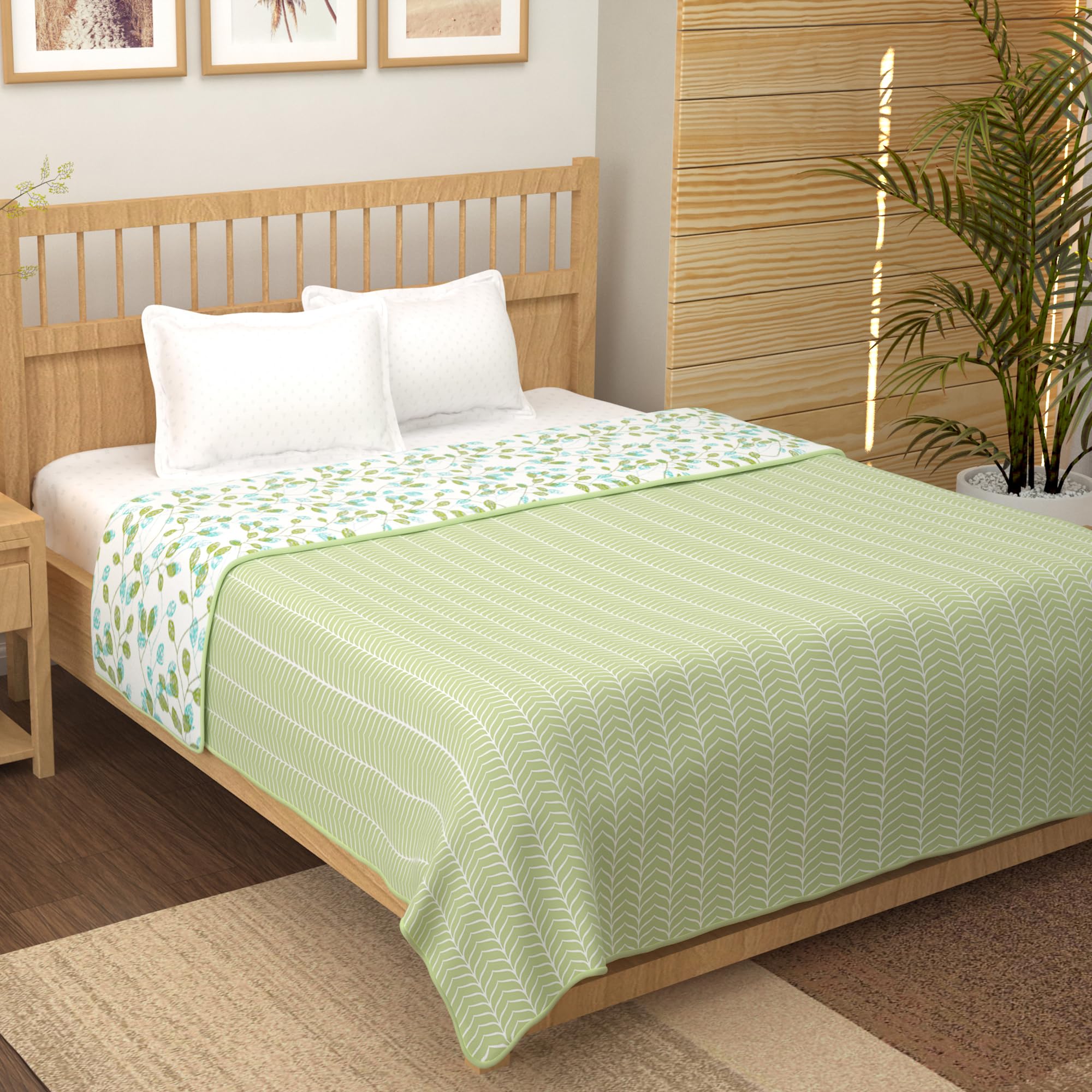 Story@Home Dohar Double Bed Cotton 100% | 150GSM Quilt Blanket for Summer | 225 x240 cm Reversible and Cozy AC Comforter Double Bed | Olive Green & White | Abstract Design Duvet | Ideal for Gifting