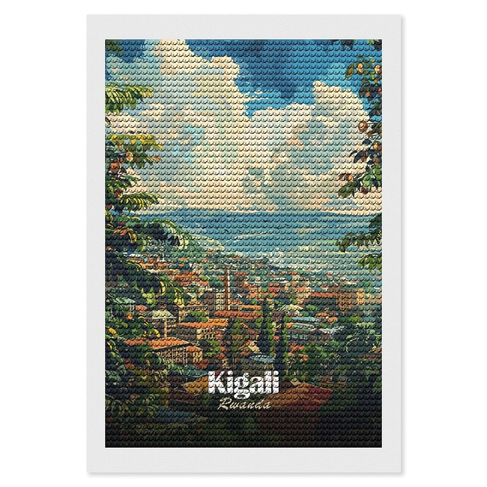 Junmoney Kigali, Rwanda Cityscape Art Diamond Art Kit 8"x12", Modern Decor, for Adults, Printed Canvas, Holiday Gift Idea, Fun Craft Experience