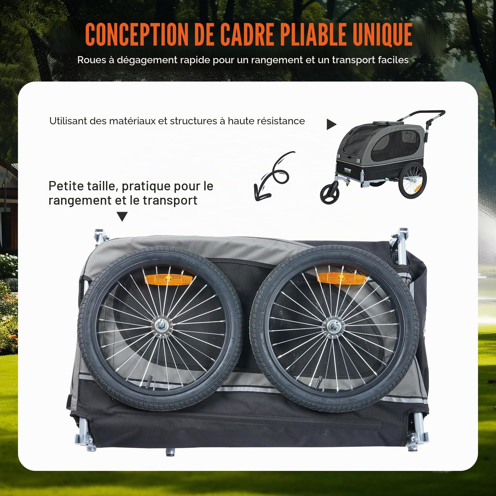 VEVOR Remorque vélo pour Chien, Charge 40 kg, Poussette d'animaux de Compagnie 2 en 1, Cadre Pliable Facile avec Roue à dégagement Rapide, coupleur de vélo Universel, Laisse Interne