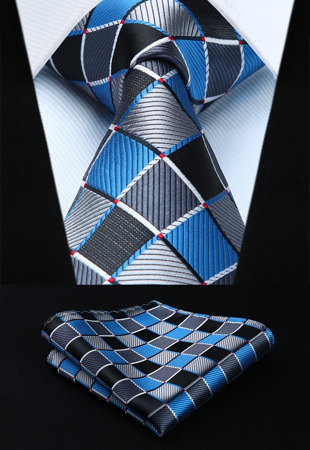 HISDERN Zestaw 5 sztuk klasycznego, formalnego, eleganckiego męskiego jedwabnego krawata z poszetką, T5-14, Rozmiar uniwersalny