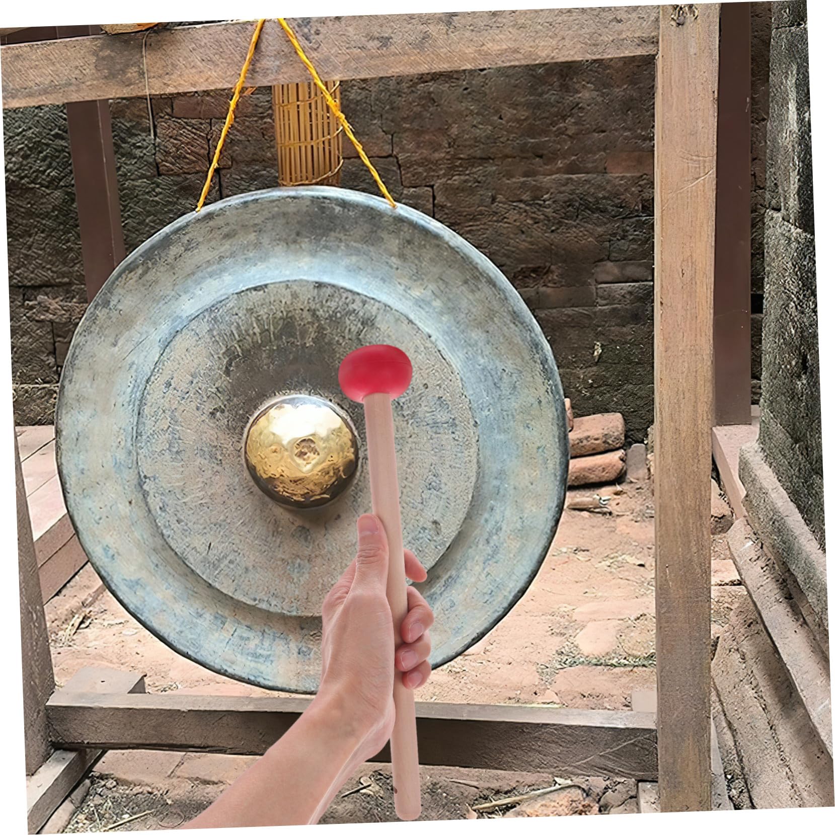 Hemobllo Mazzuolo Per Gong in Legno Punta in Gomma, Batacchio Per Tamburi e Xilofono, Mazzuolo Ergonomico Portatile Per Strumenti a Percussione, Accessorio Multistrumento Manico Resistente
