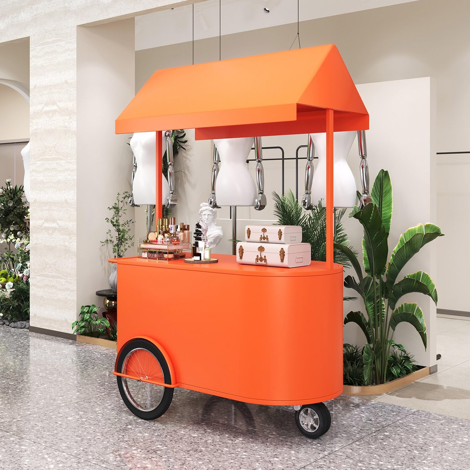 Mobiler Esswagen mit 3 Rädern, multifunktionaler Verkaufswagen für Markt, Einkaufszentrum, Hotel, Veranstaltungen und Werbeaktionen, Werbung, Display (grün, 115 x 60 x 210 cm)