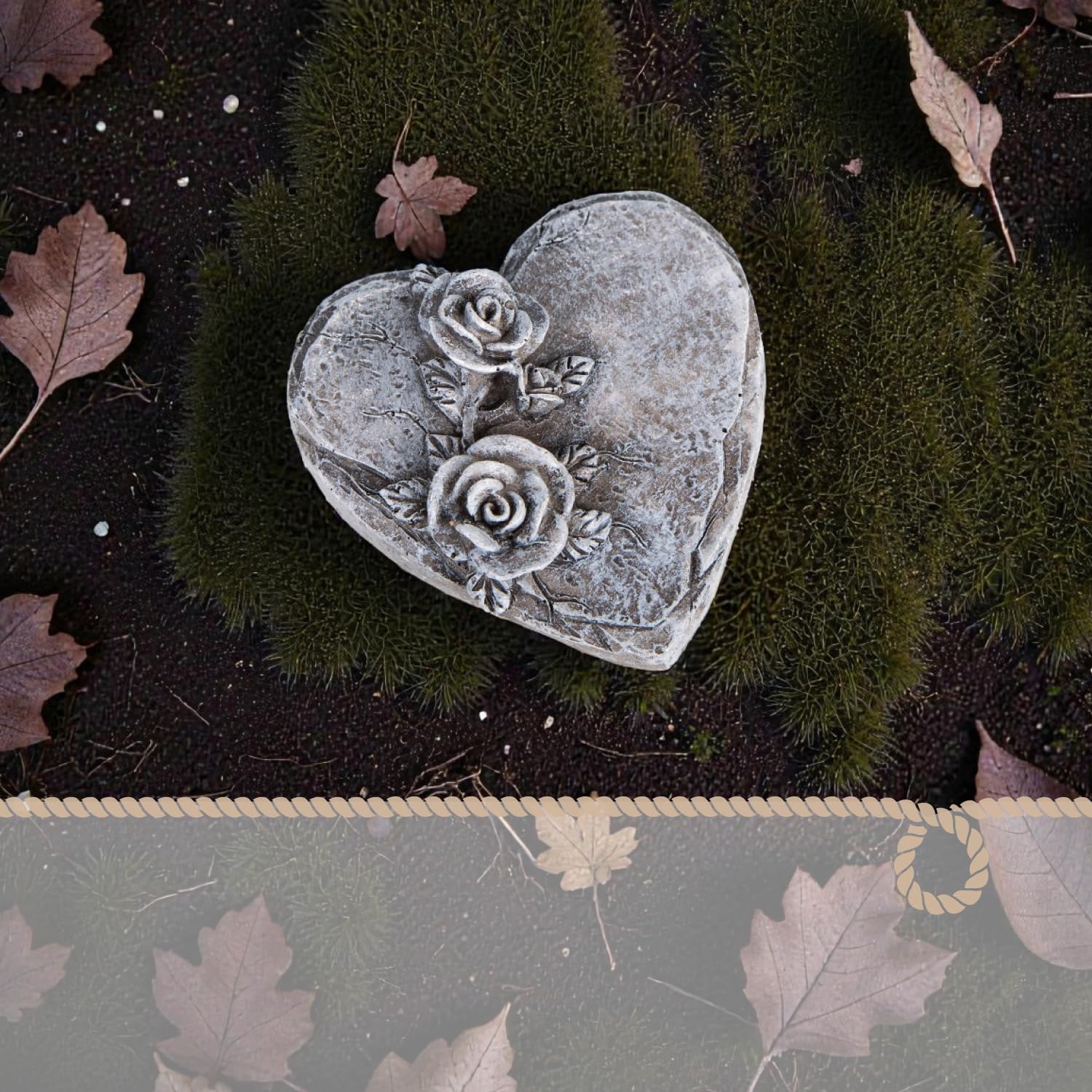 Cuore per tomba con rose piccolo: decorazione per cimitero resistente alle intemperie, cuore commemorativo per tomba e urna, pietra ricordo con rosa, decorazioni funerarie per Ognissanti, 8 x 8 cm