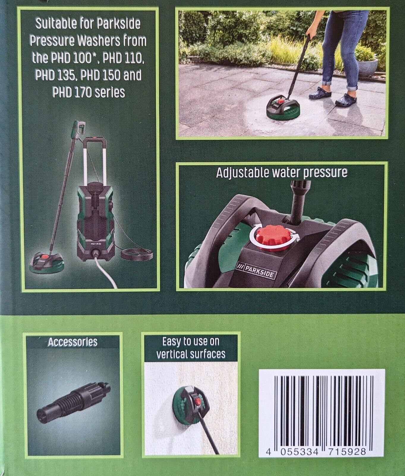 Parkside Oberflächenreiniger PFR 28 für Hochdruckreiniger mit Adapter, 28 cm, Grün