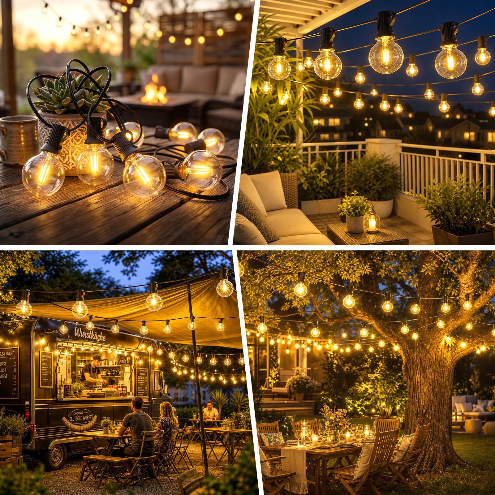 SALCAR Guirlande lumineuse solaire d'extérieur - 23 m - Étanche - 30 + 1 ampoules G40 - Intensité variable - Avec télécommande - 8 modes - Pour jardin, balcon, terrasse, fête, blanc chaud
